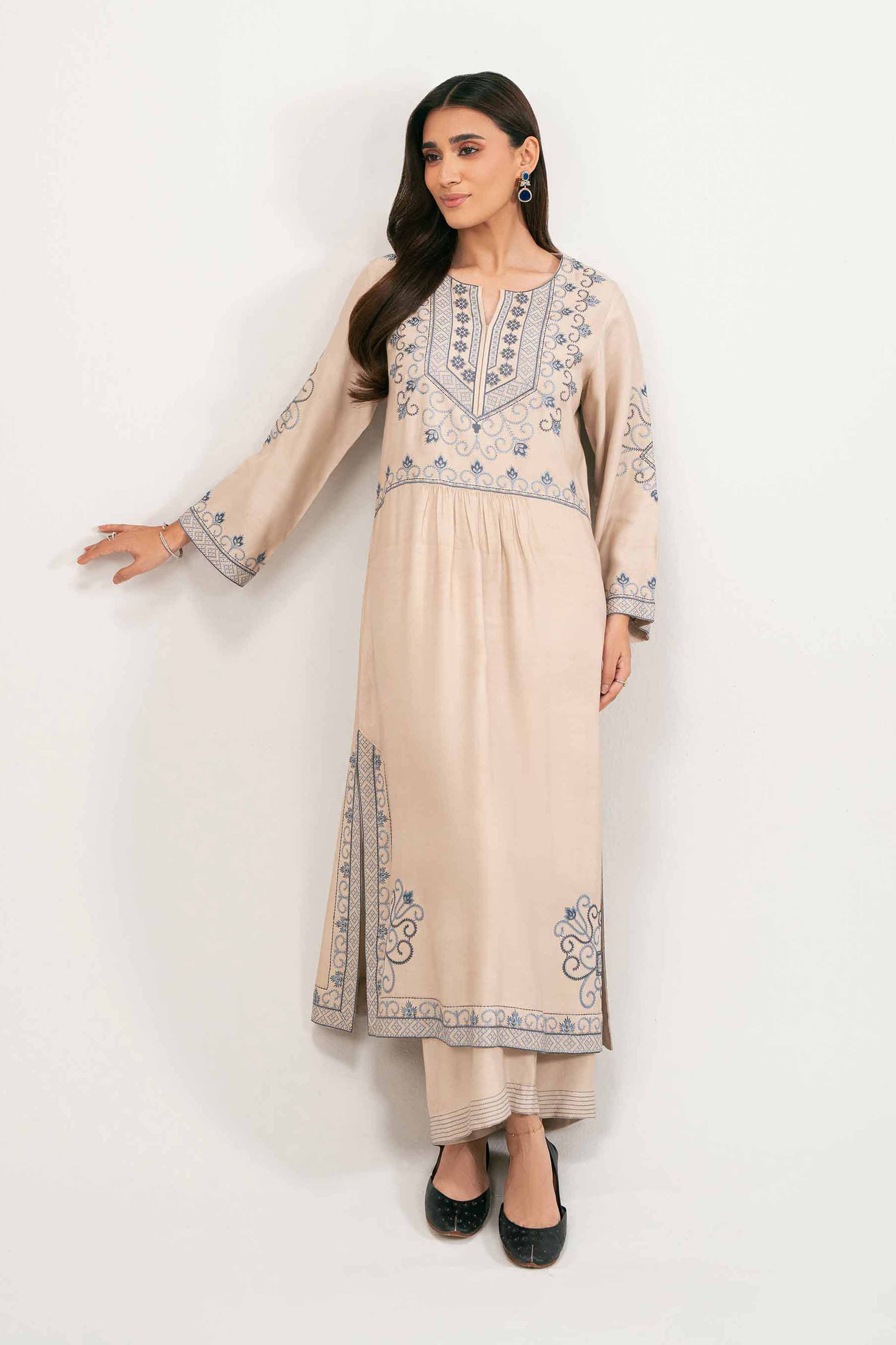 NishatUK - Beige Embroidered Silk 2-piece ready to wear-luxury Dress
