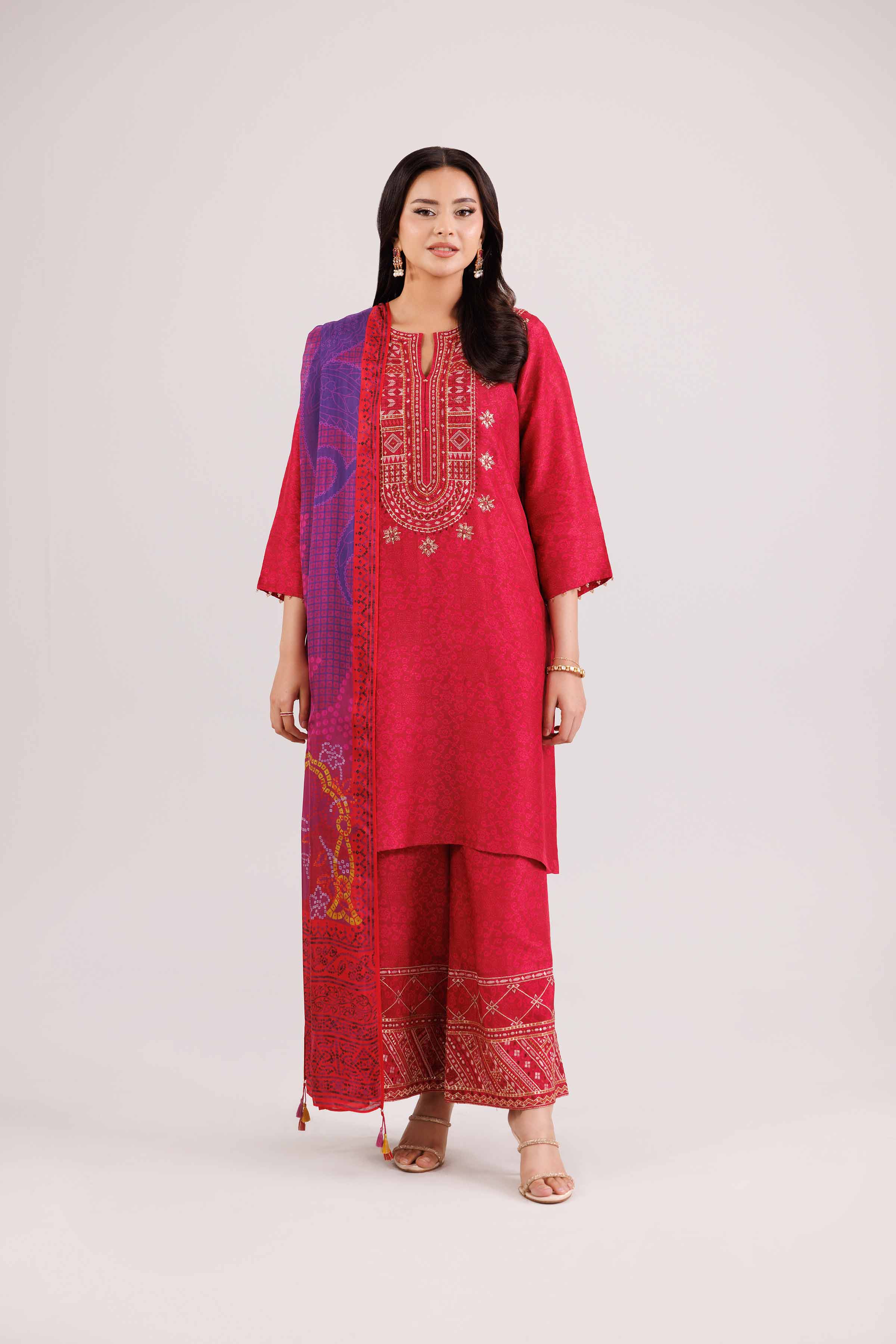 NishatUK - Pink Embroidered Silk 3-piece ready to wear-luxury Suit