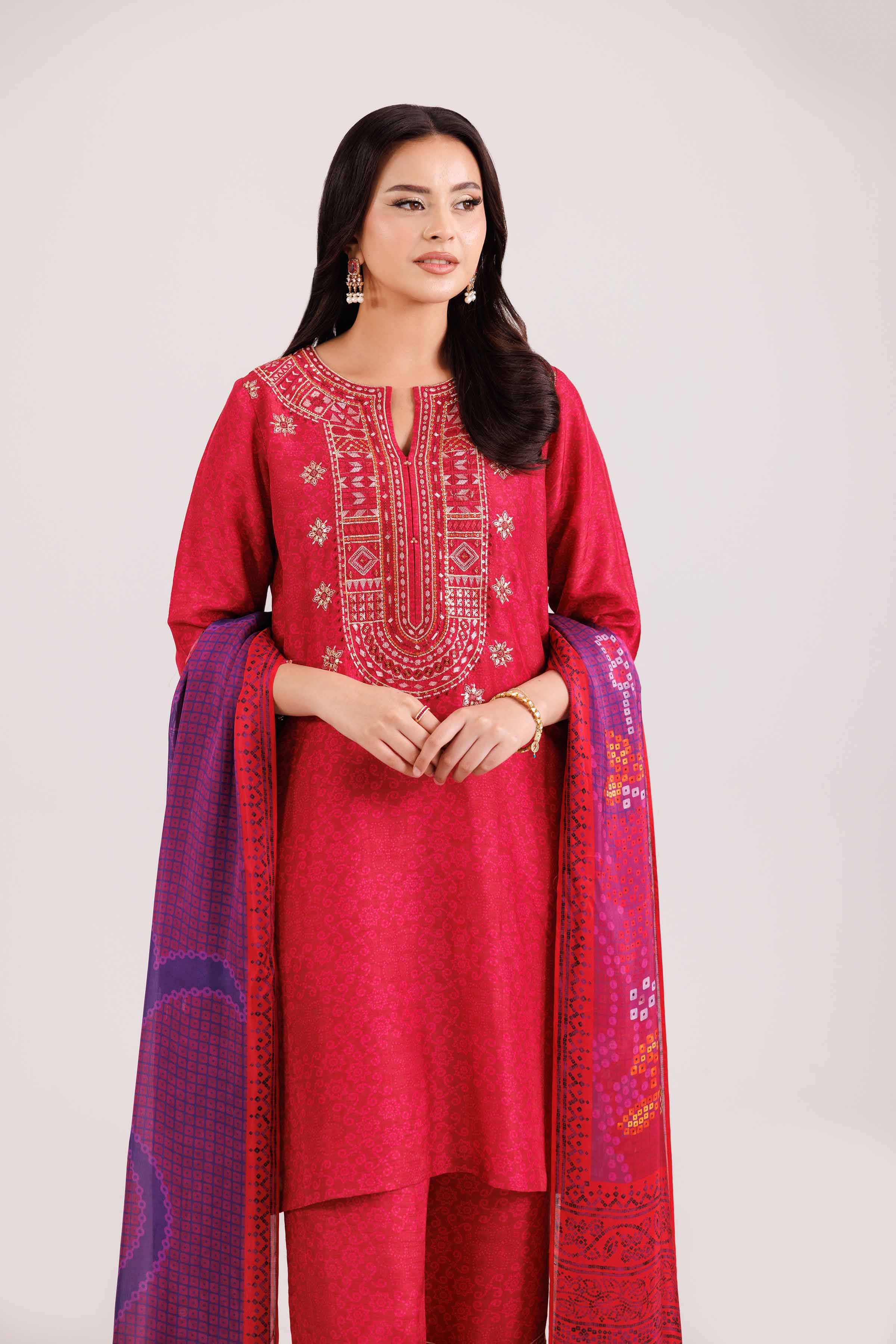 NishatUK - Pink Embroidered Silk 3-piece ready to wear-luxury Suit