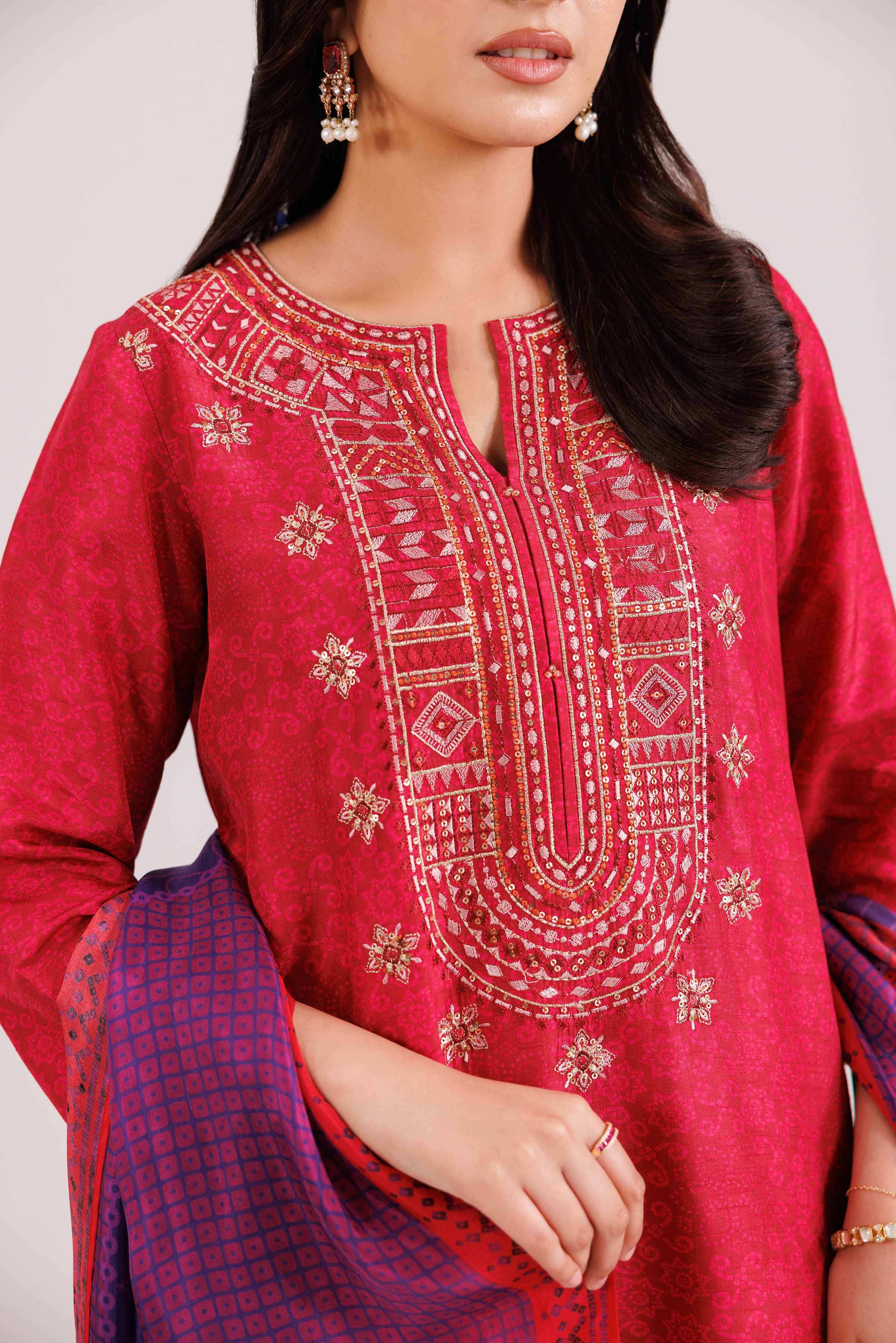 NishatUK - Pink Embroidered Silk 3-piece ready to wear-luxury Suit