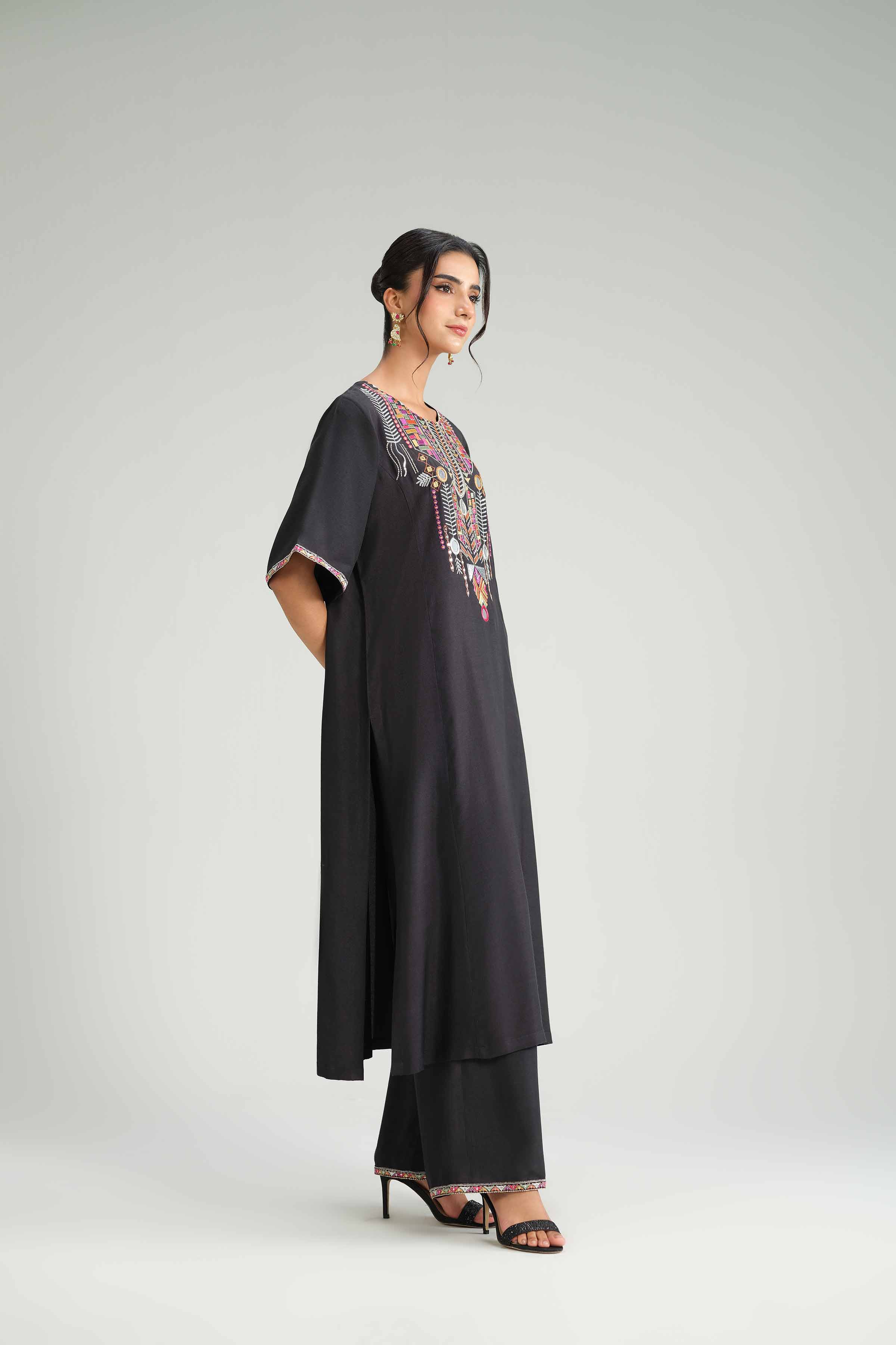 NishatUK - Black Embroidered Silk 2-piece ready to wear-luxury Dress