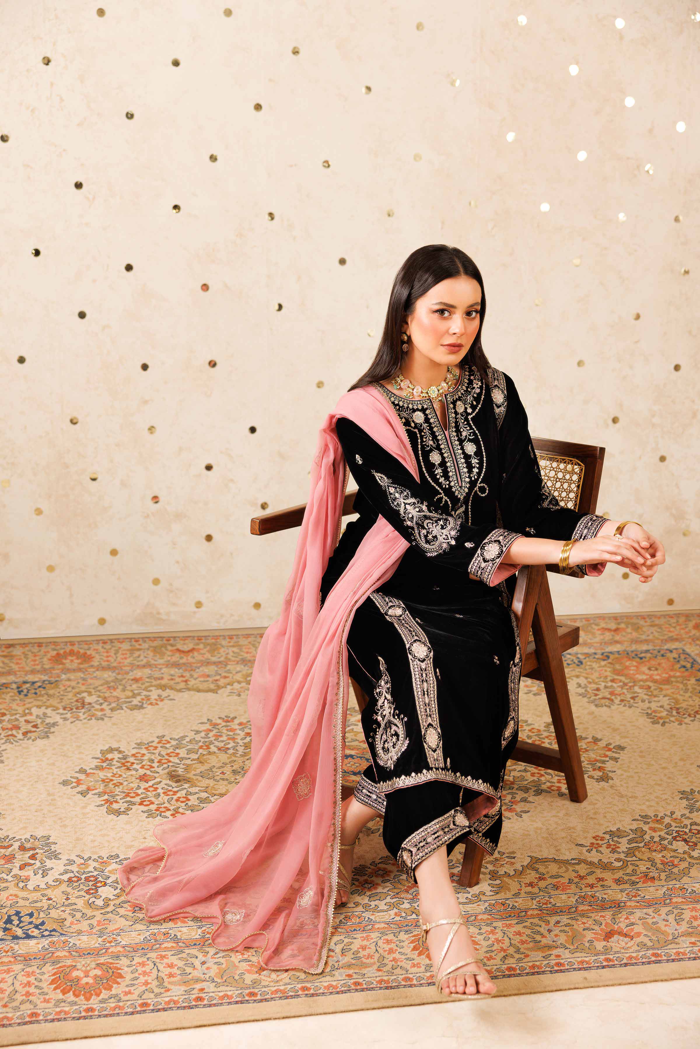 NishatUK - Black Embroidered Velvet 3-piece ready to wear Luxury Suit