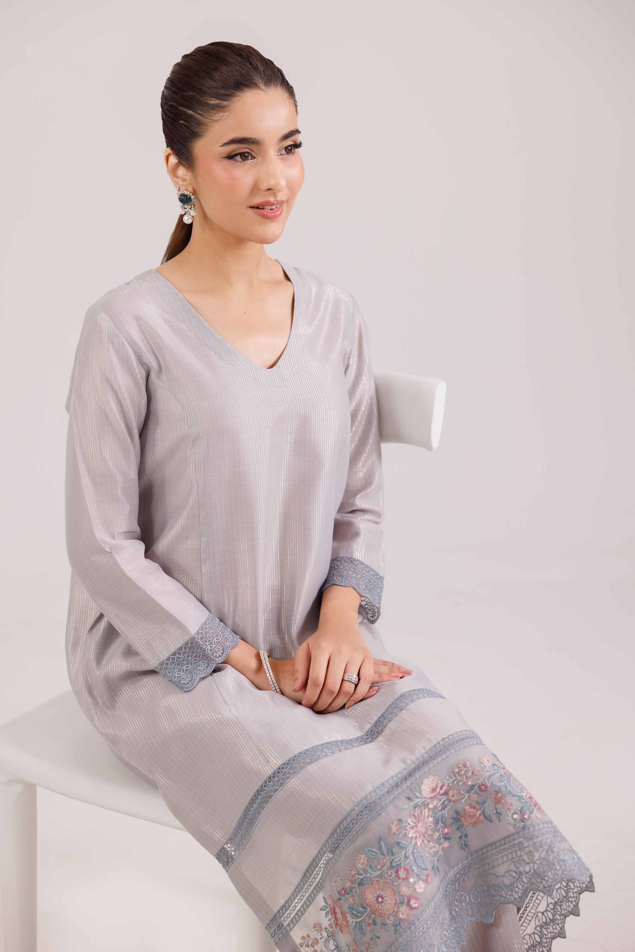 NishatUK - Grey Embroidered Yarn Dyed 2-piece ready to wear-luxury Dress