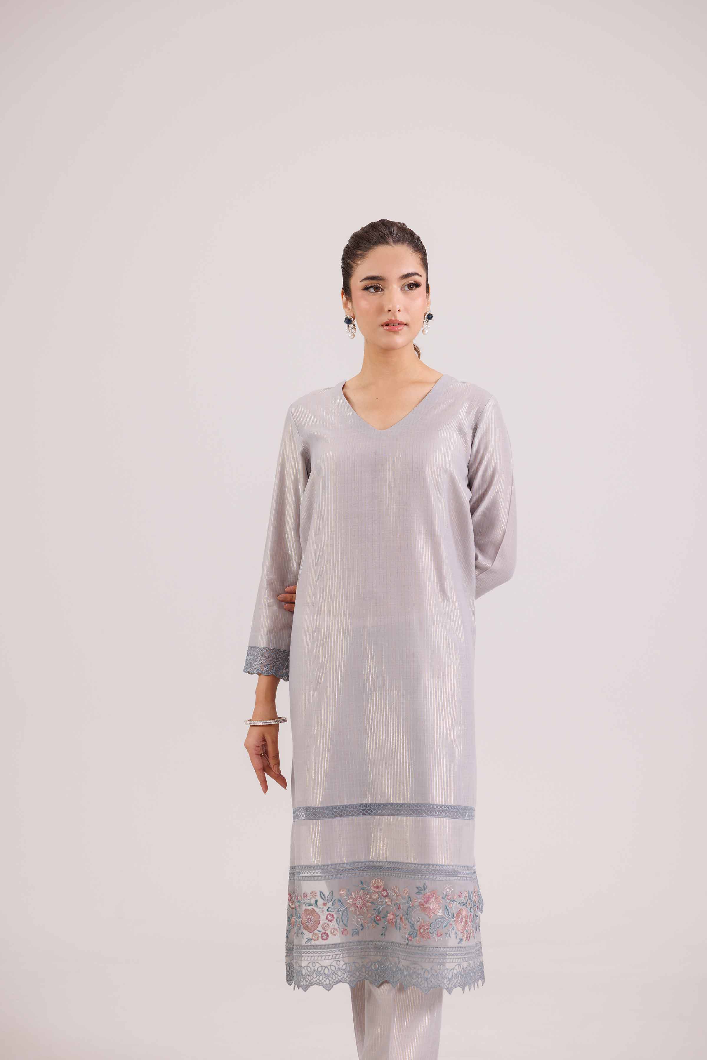 NishatUK - Grey Embroidered Yarn Dyed 2-piece ready to wear-luxury Dress
