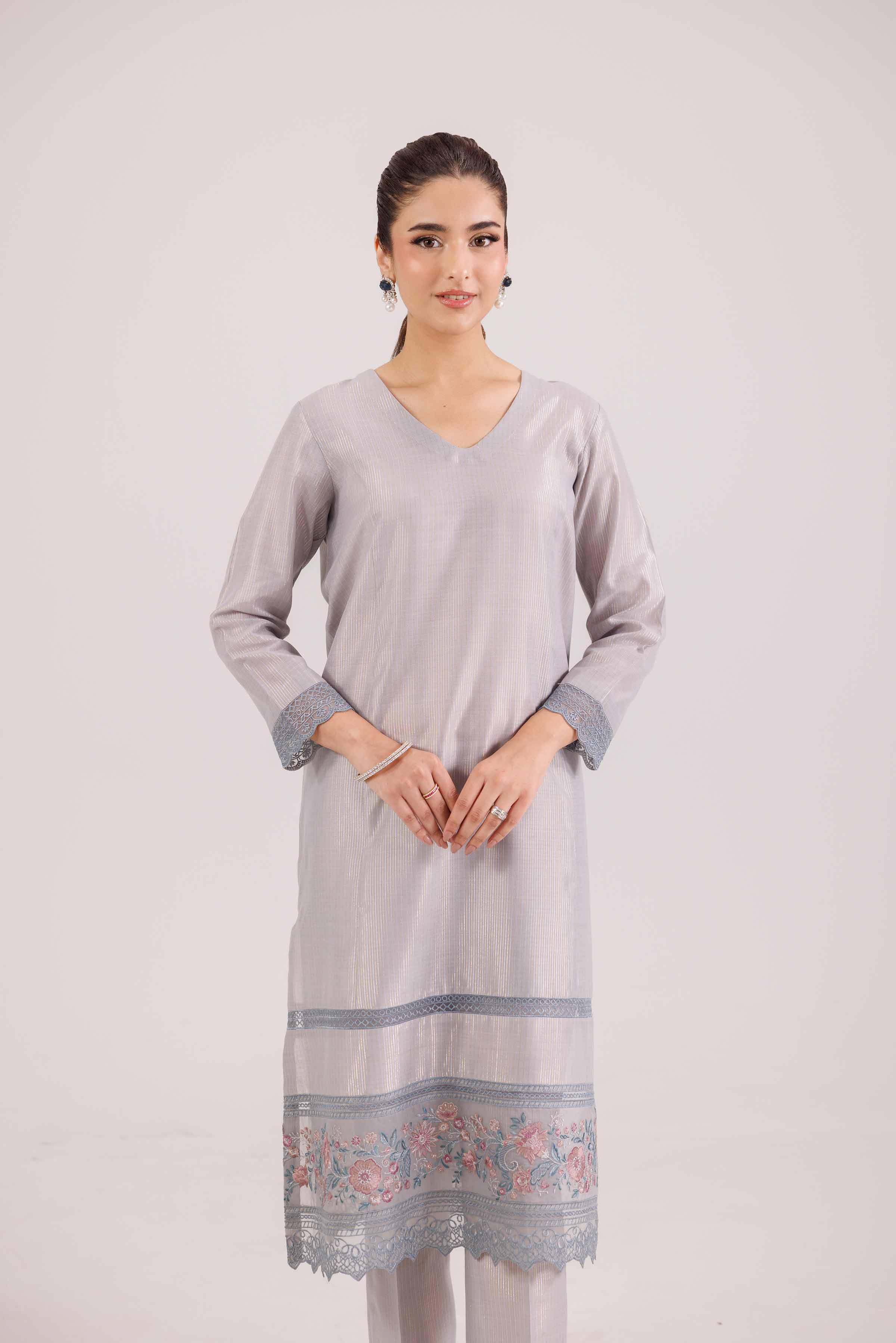 NishatUK - Grey Embroidered Yarn Dyed 2-piece ready to wear-luxury Dress