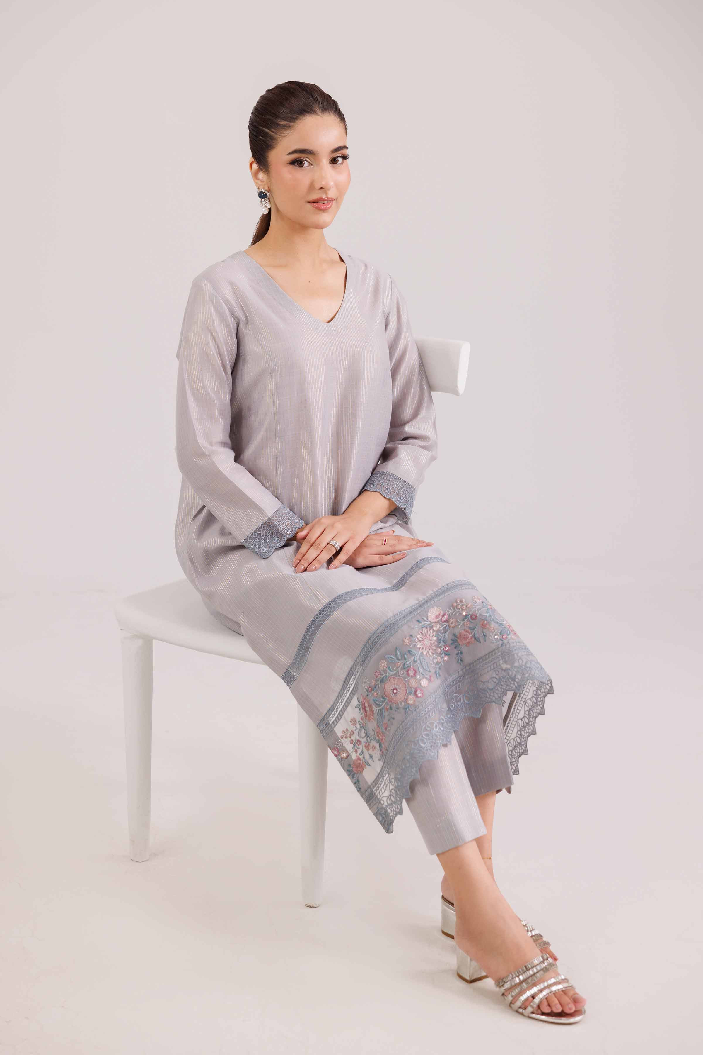 NishatUK - Grey Embroidered Yarn Dyed 2-piece ready to wear-luxury Dress