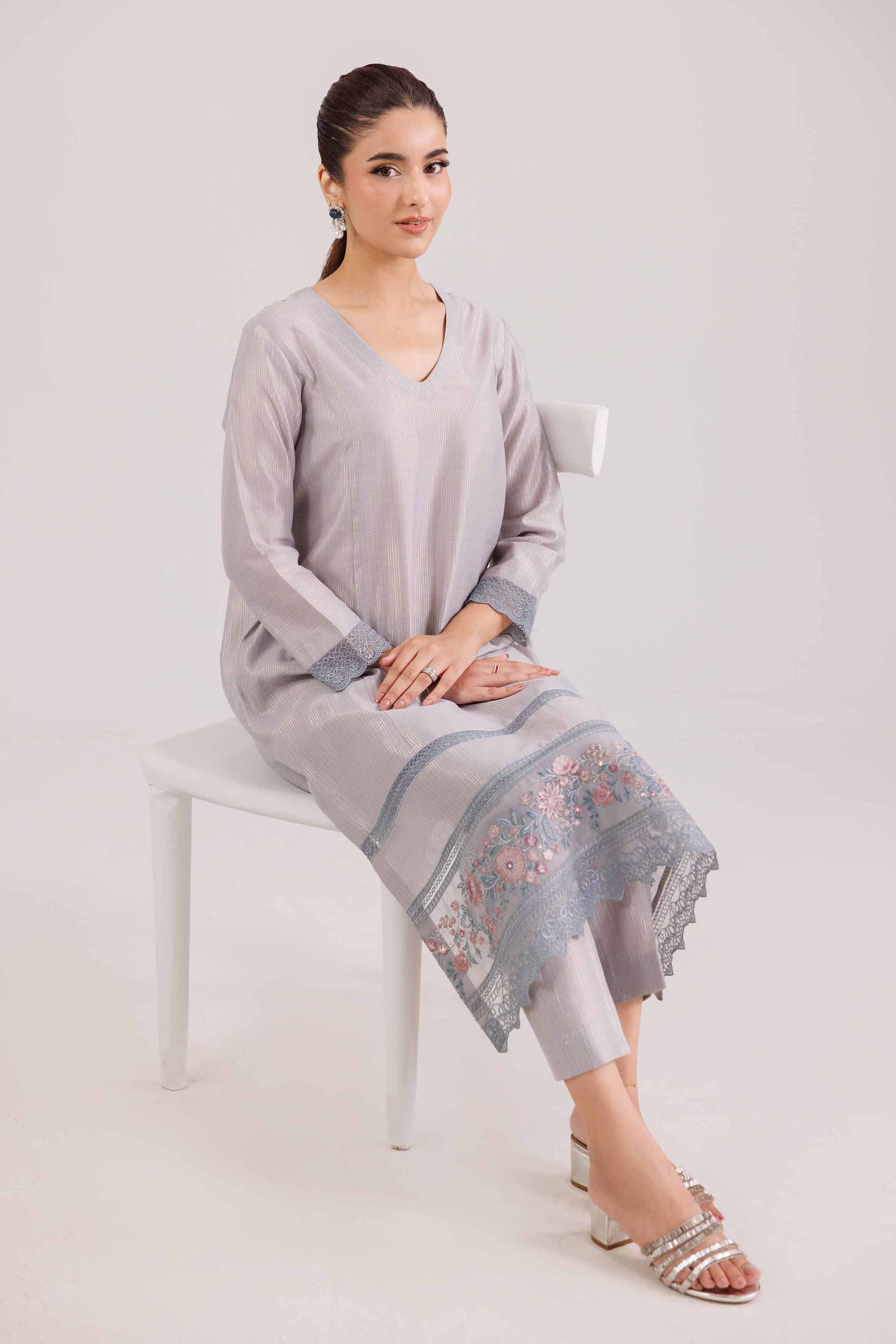 NishatUK - Grey Embroidered Yarn Dyed 2-piece ready to wear-luxury Dress