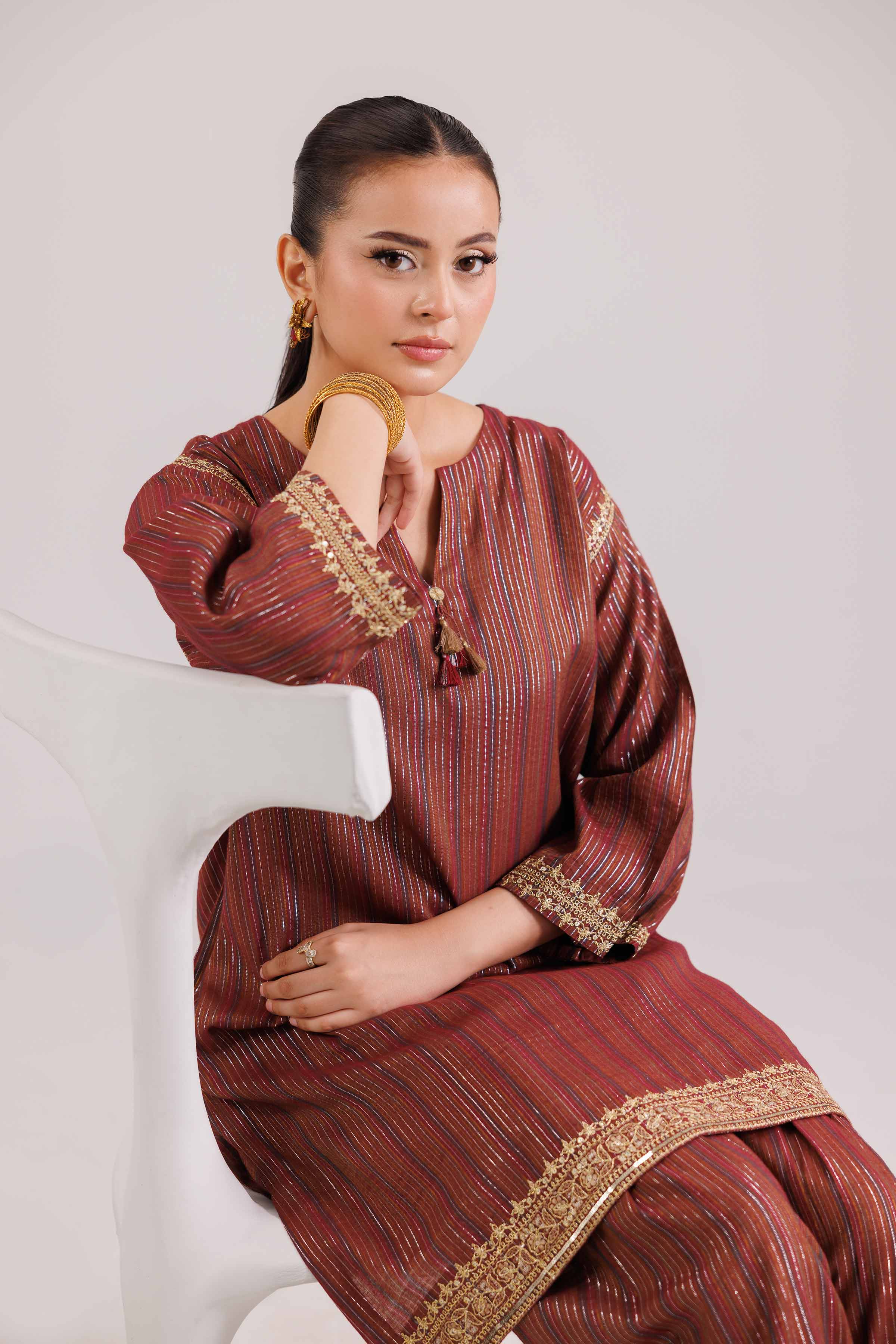 NishatUK - Multi Embroidered Yarn Dyed 2-piece ready to wear Luxury Dress