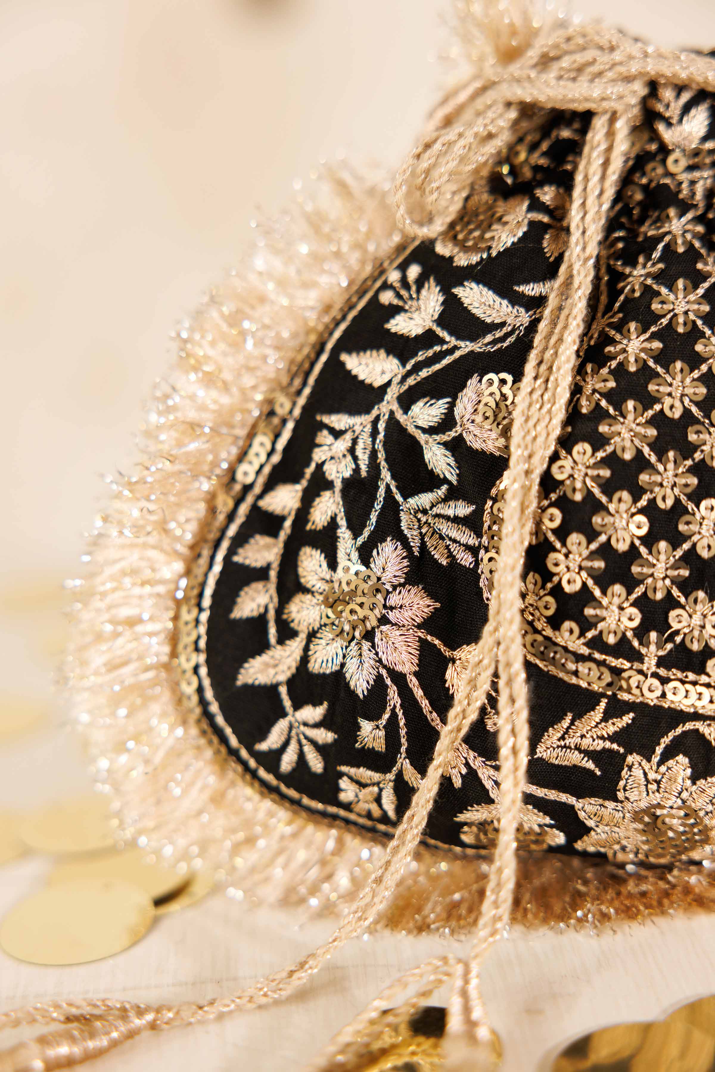 NishatUK - Black Embroidered Velvet ready to wear Pouch