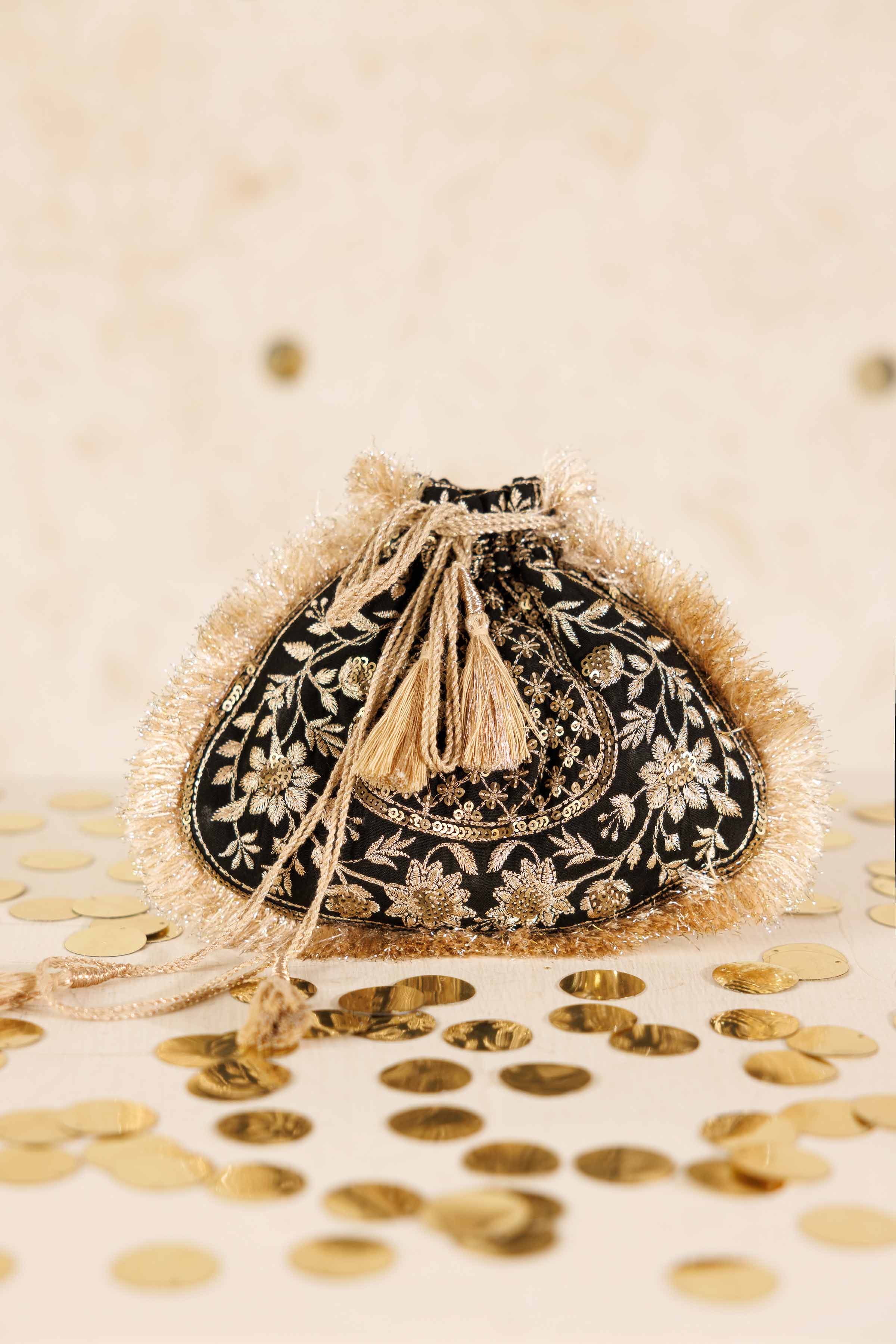 NishatUK - Black Embroidered Velvet ready to wear Pouch