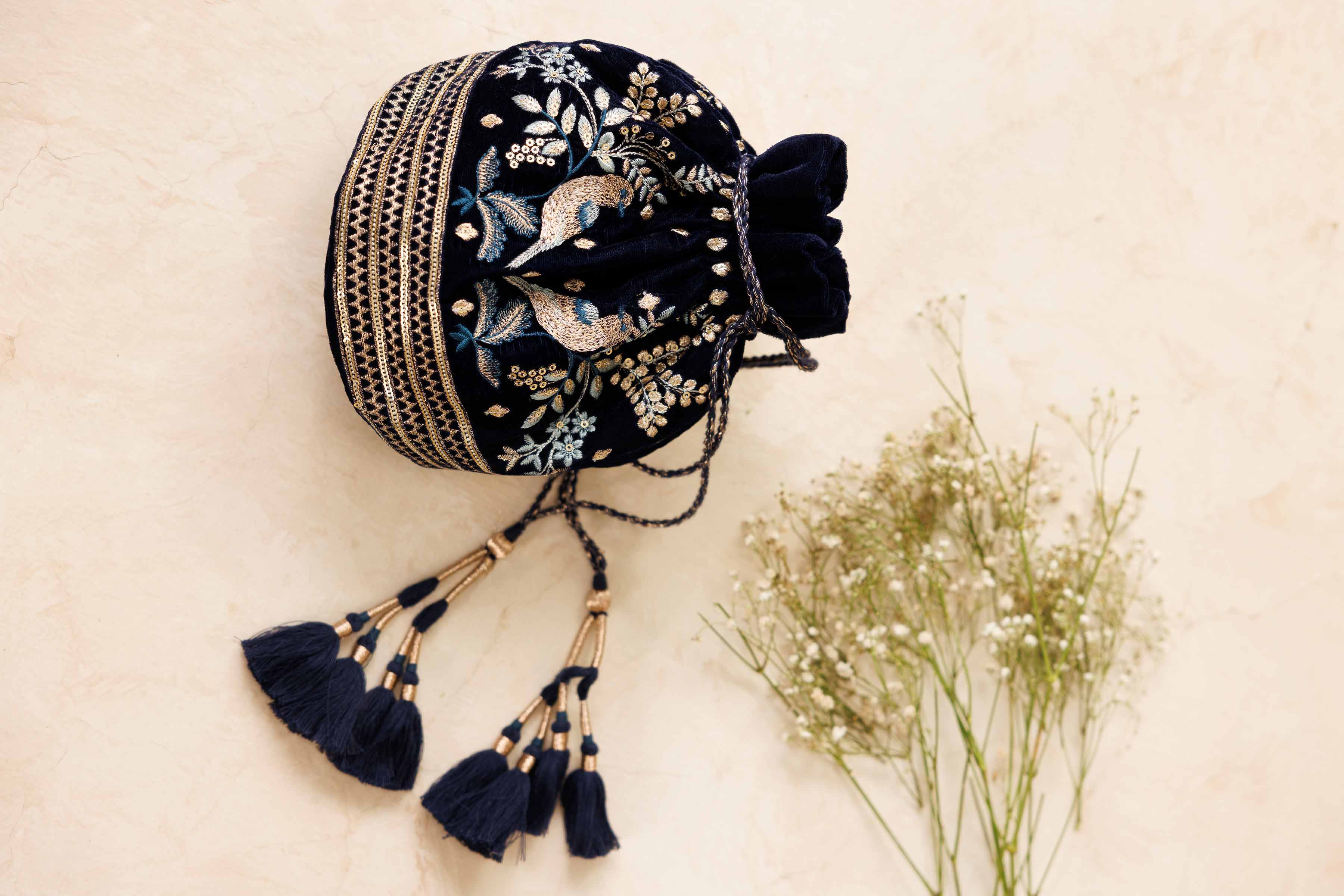 NishatUK - Blue Embroidered Velvet ready to wear Pouch