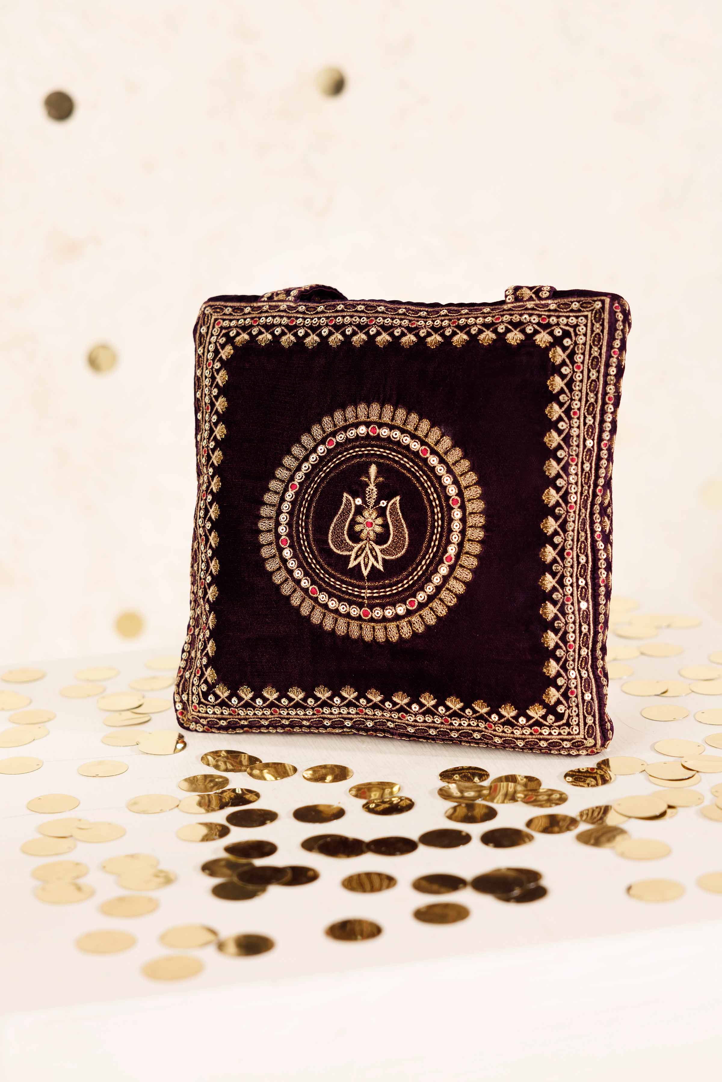 NishatUK - Purple Embroidered Velvet ready to wear Pouch