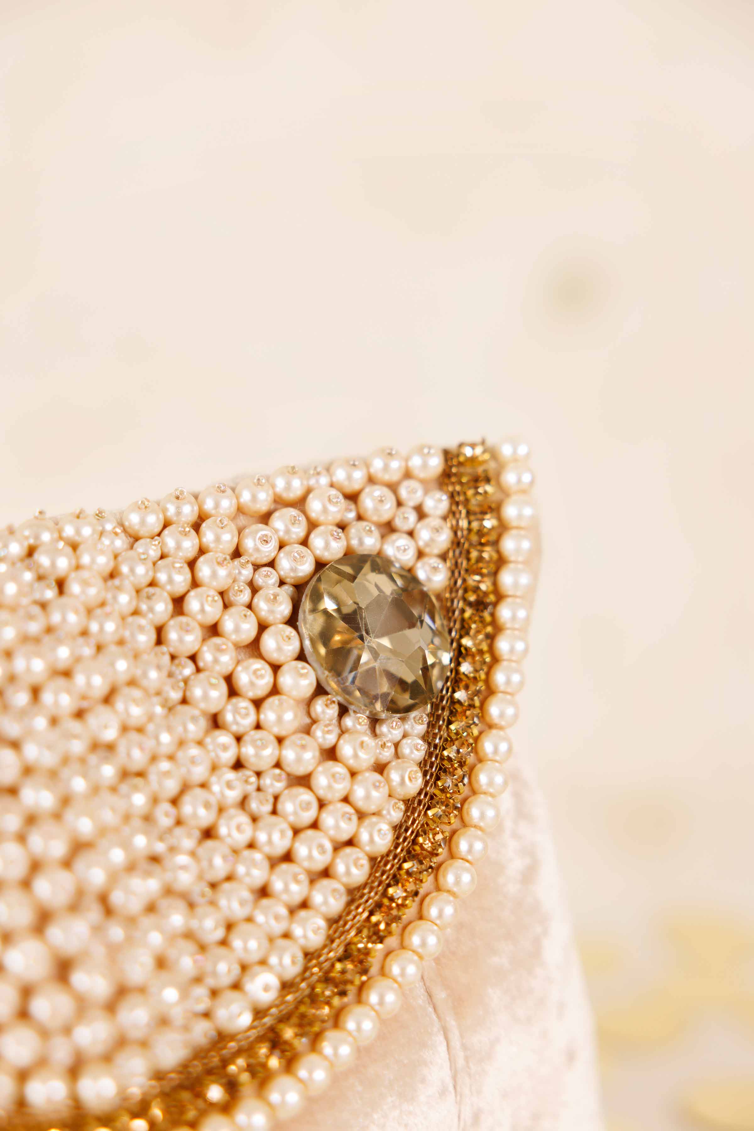 NishatUK - Beige Embroidered Velvet ready to wear Pouch