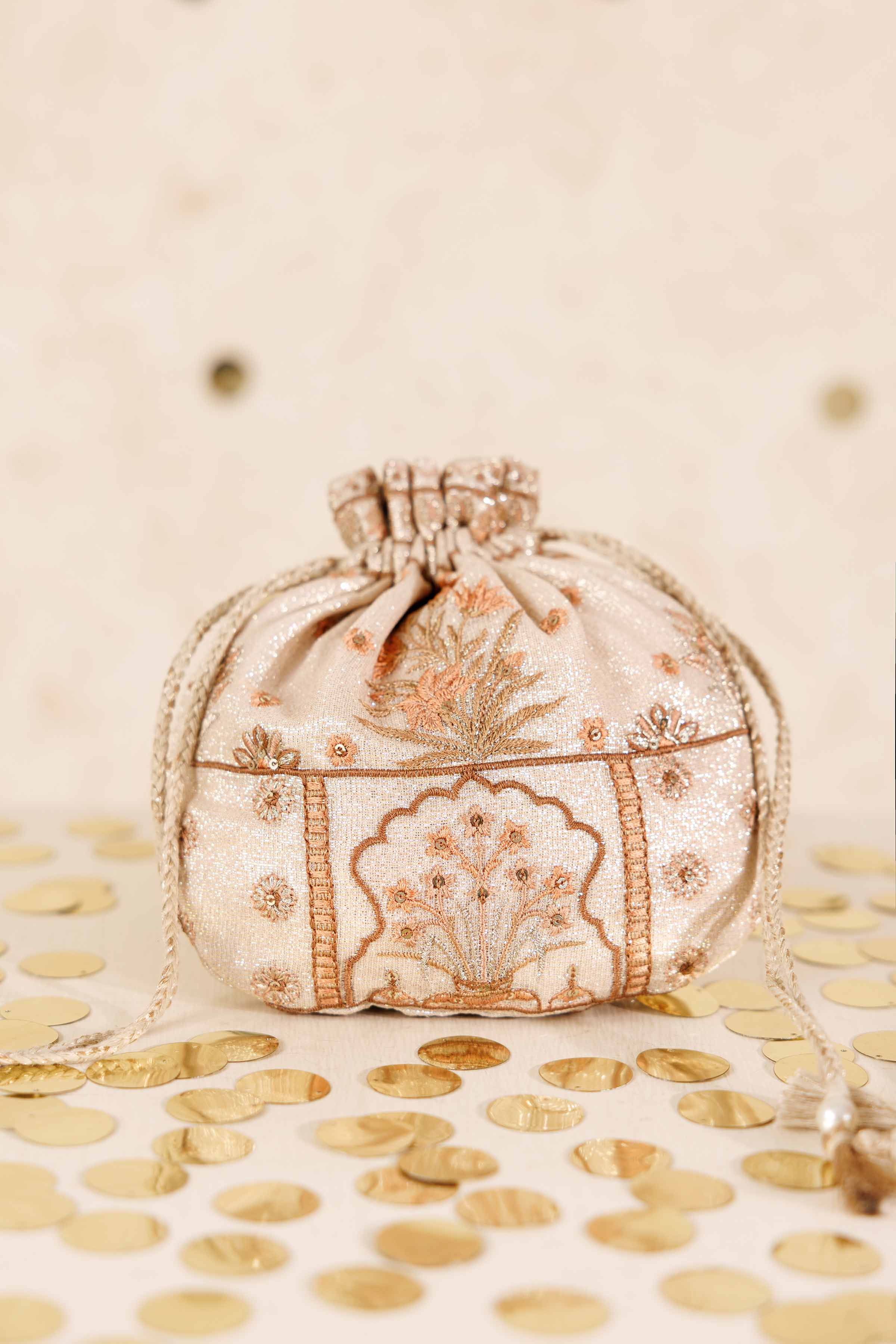 NishatUK - Beige Embroidered Silk ready to wear Pouch