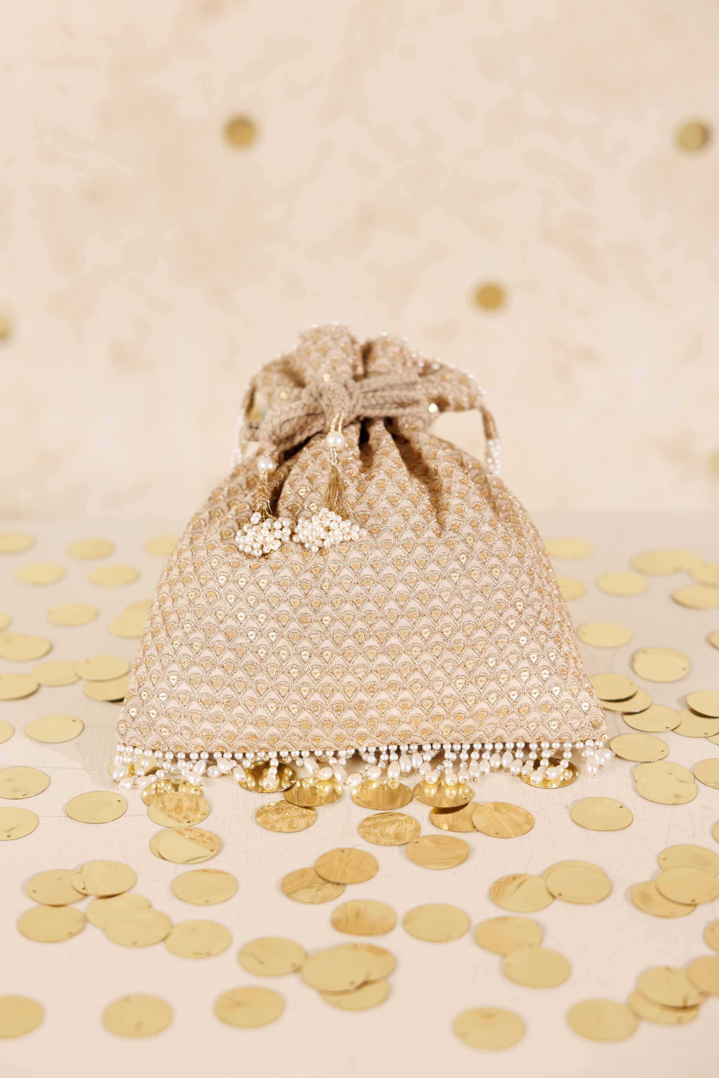 NishatUK - Beige Embroidered Silk ready to wear Pouch