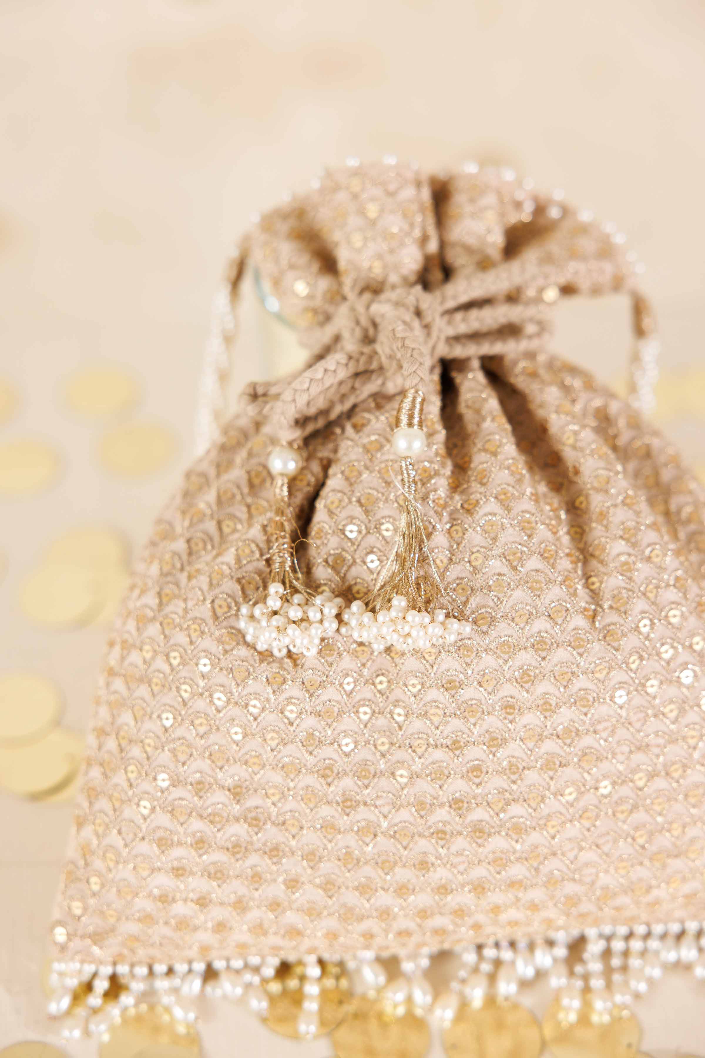 NishatUK - Beige Embroidered Silk ready to wear Pouch