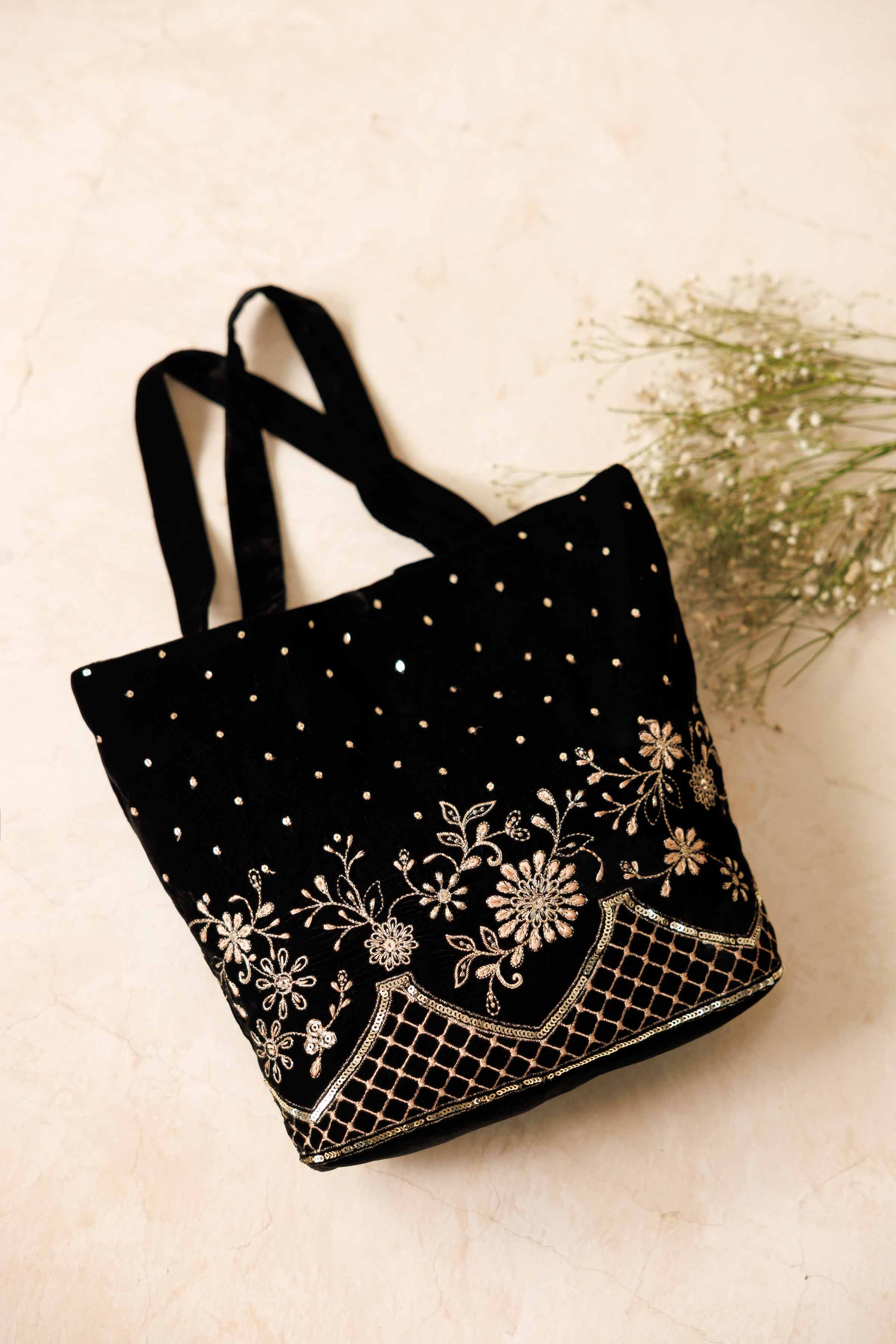 NishatUK - Black Embroidered Velvet ready to wear Pouch