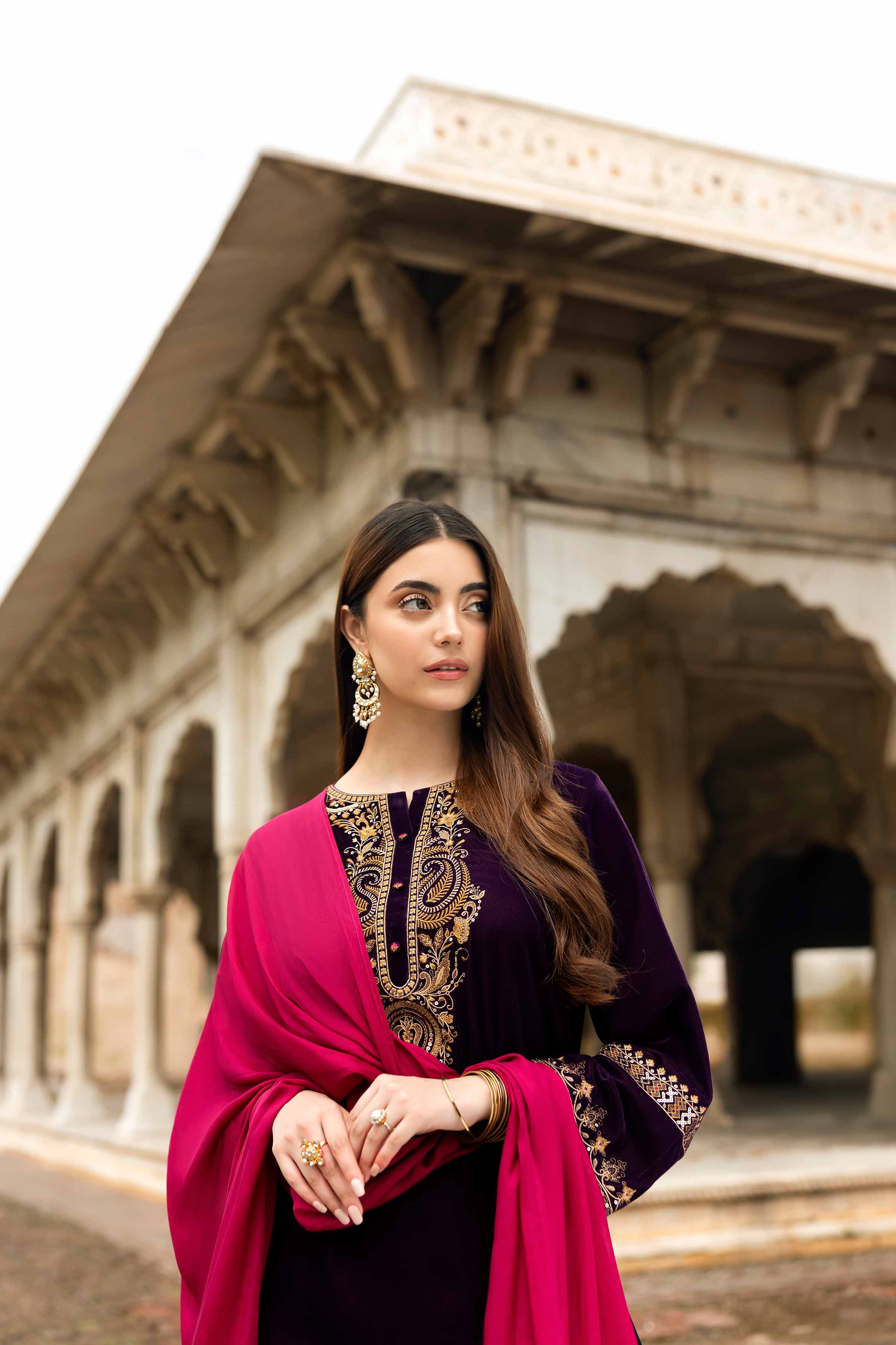 NishatUK - Purple Embroidered Velvet 3-piece ready to wear Suit