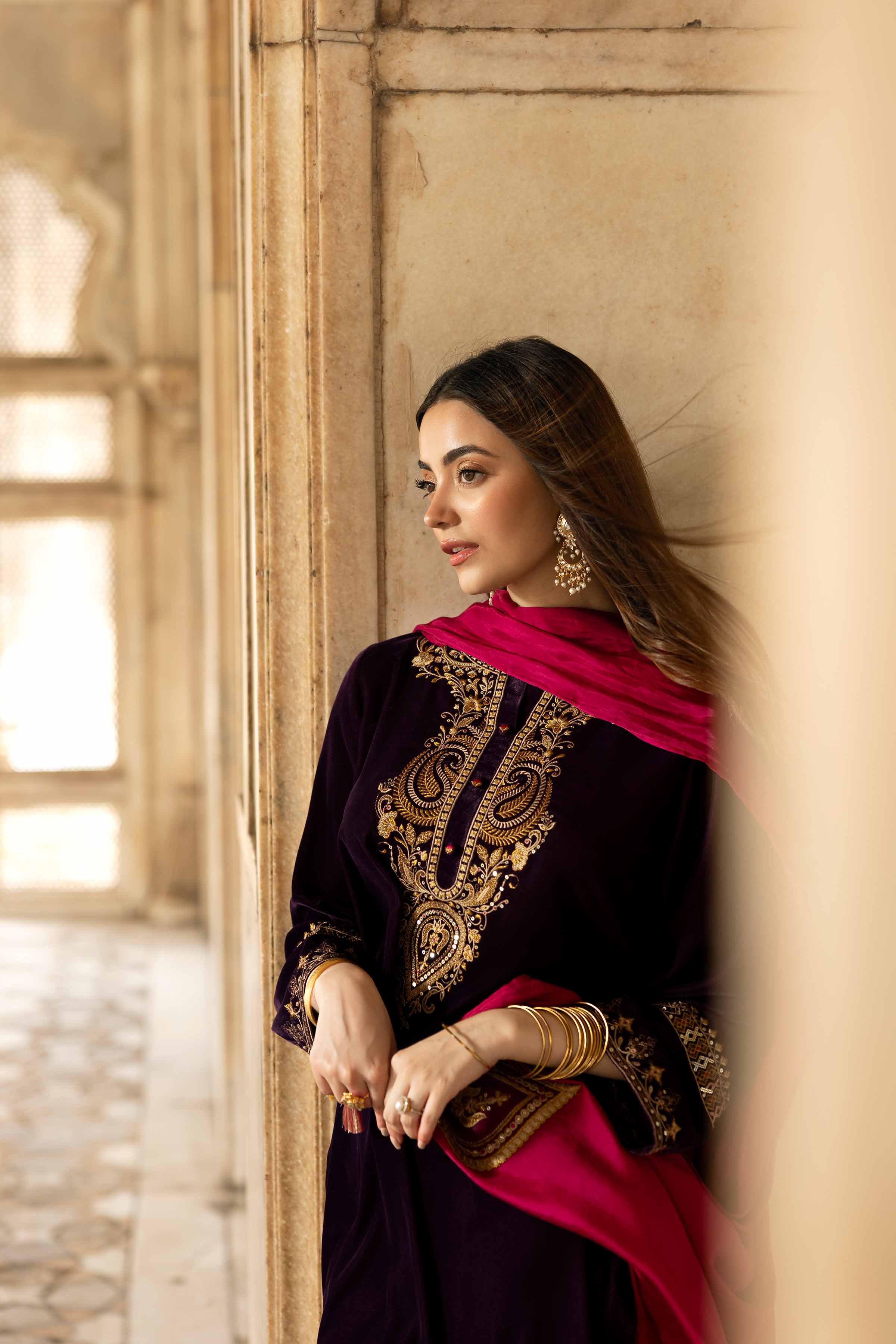 NishatUK - Purple Embroidered Velvet 3-piece ready to wear Suit