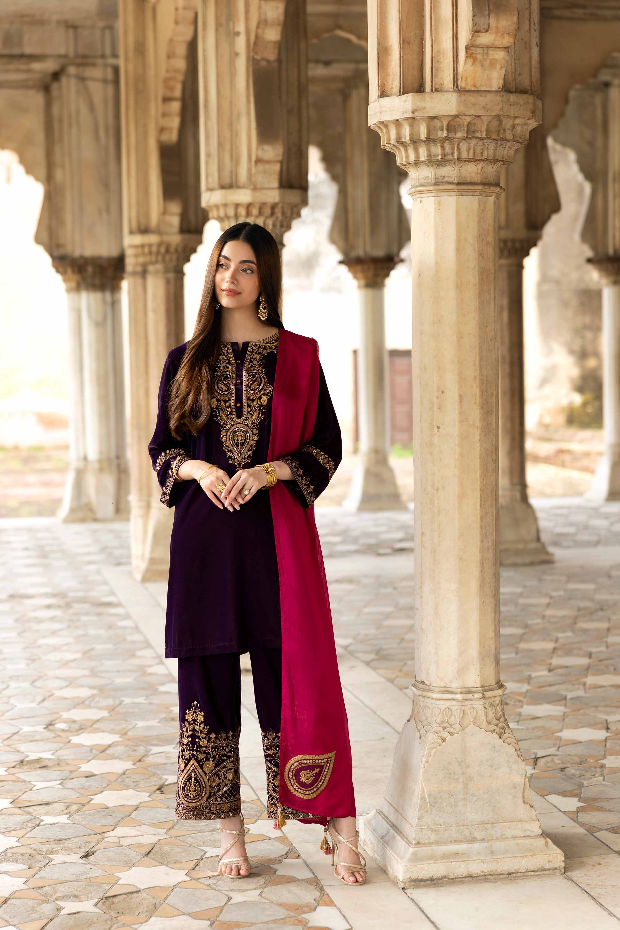 NishatUK - Purple Embroidered Velvet 3-piece ready to wear Suit