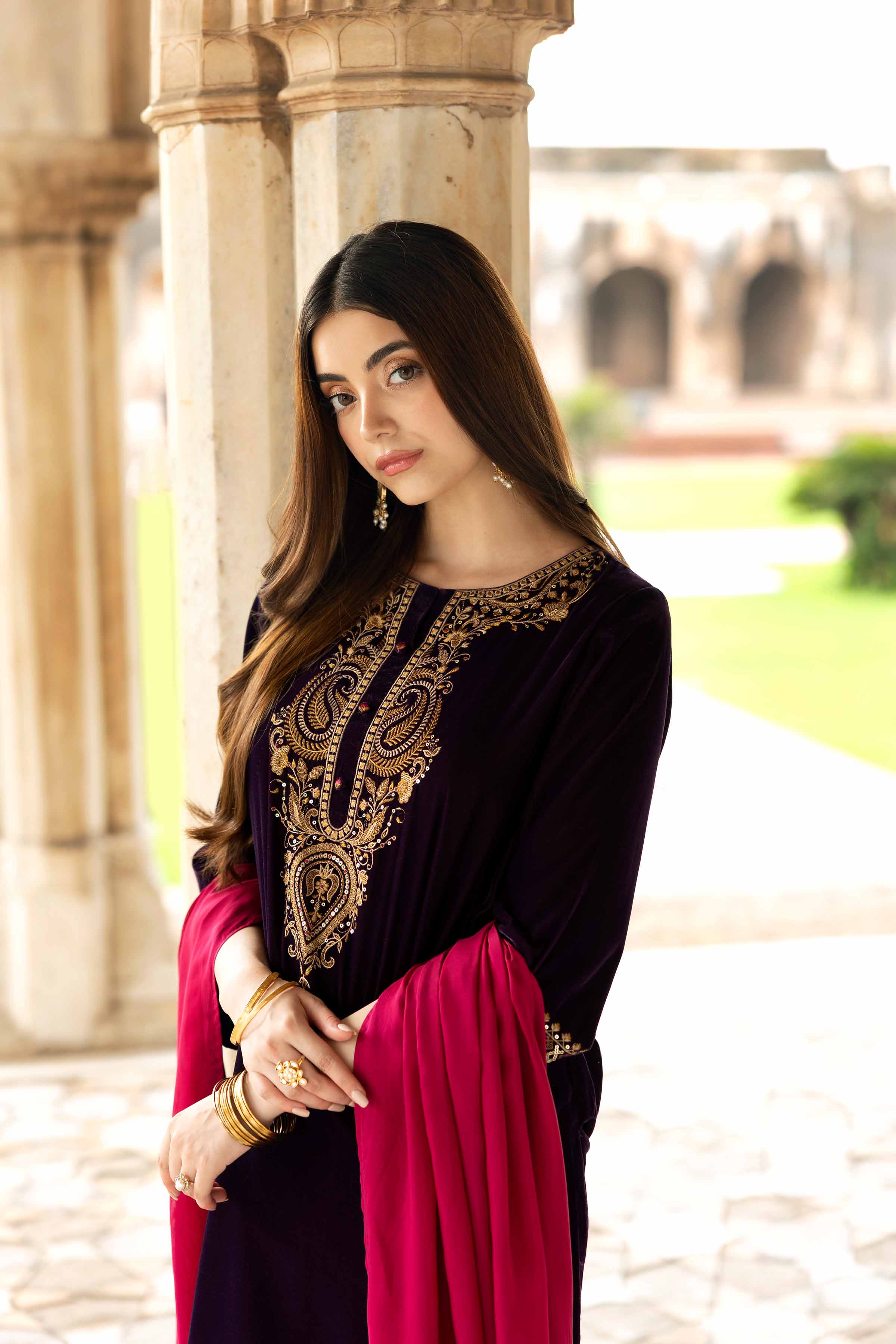 NishatUK - Purple Embroidered Velvet 3-piece ready to wear Suit