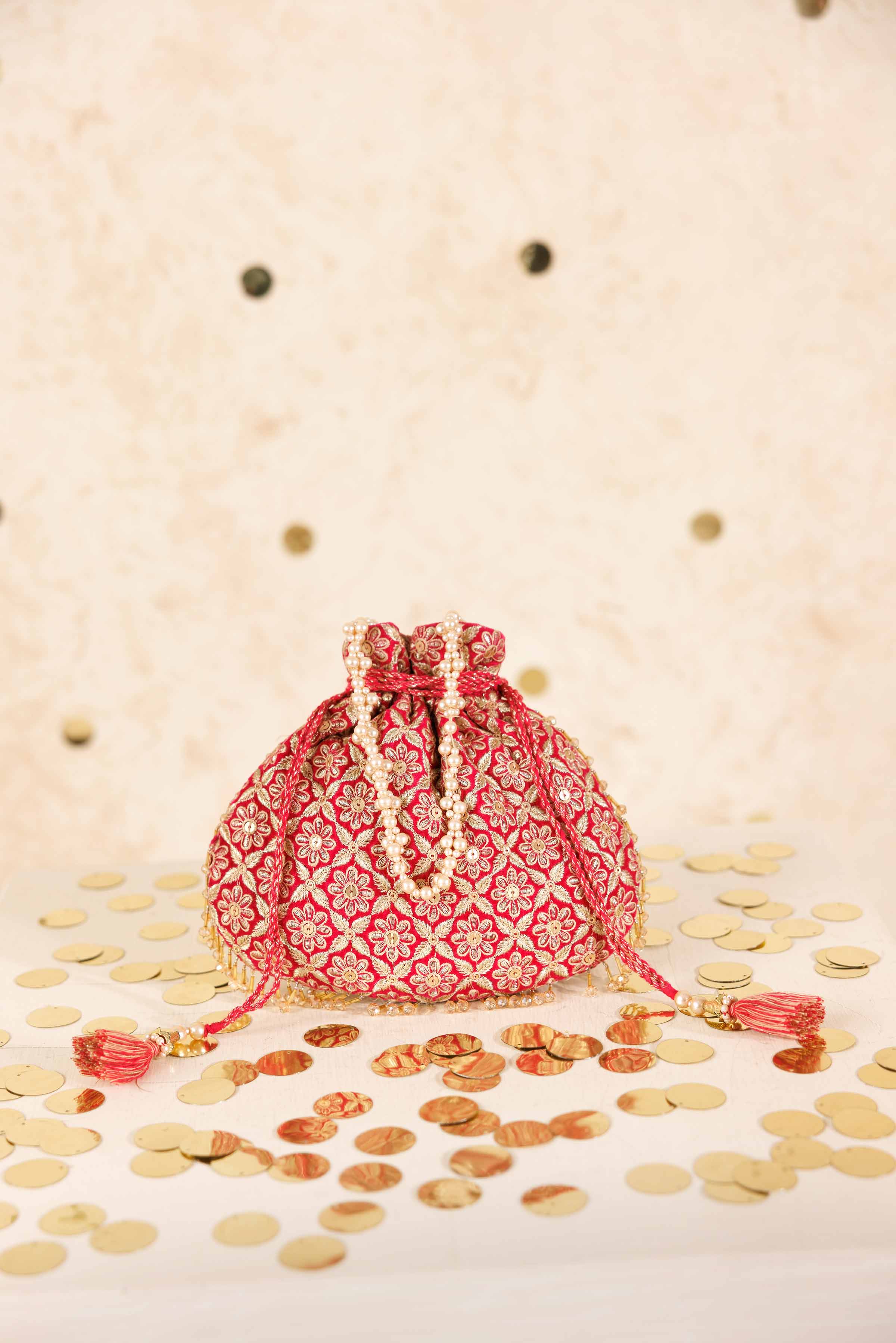 NishatUK - Pink Embroidered Velvet ready to wear Pouch