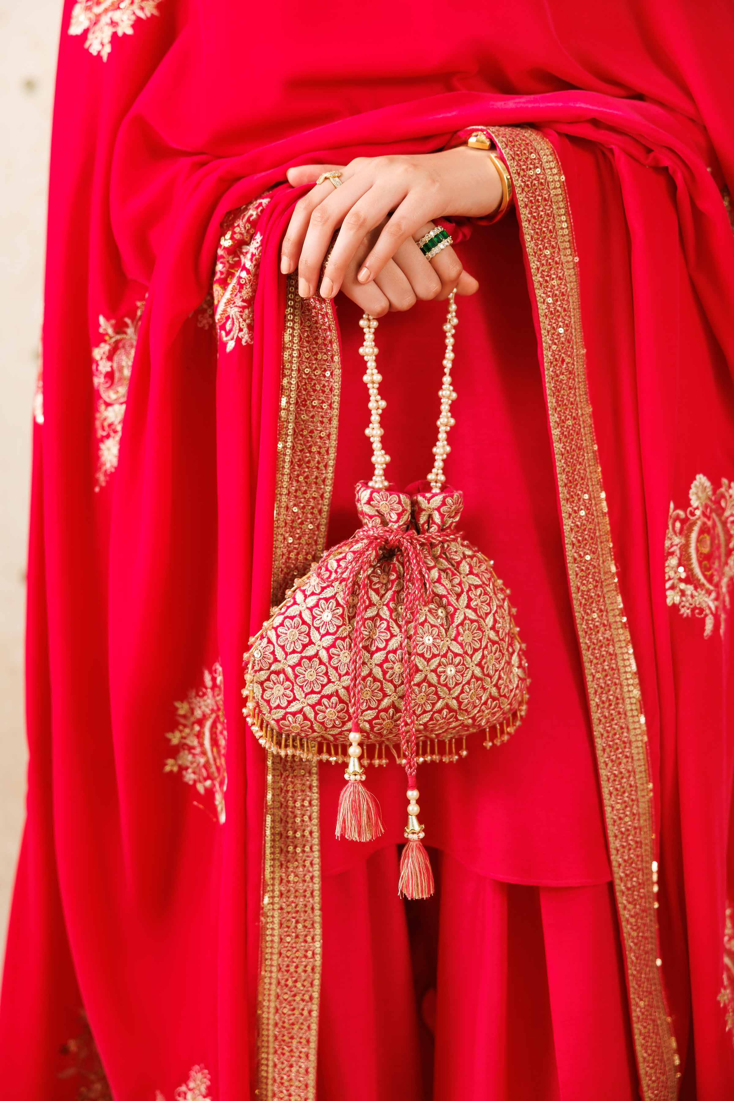 NishatUK - Pink Embroidered Velvet ready to wear Pouch
