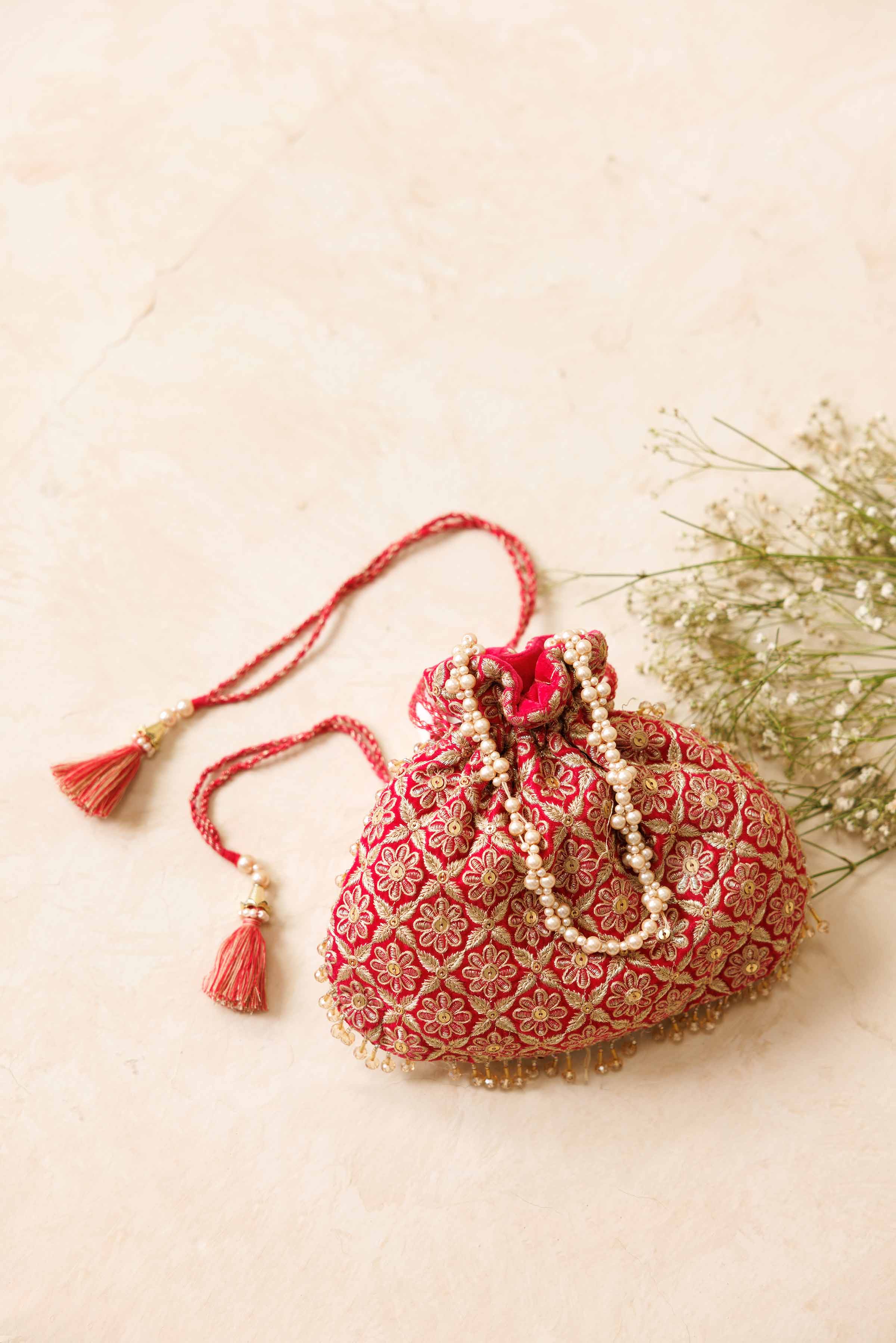 NishatUK - Pink Embroidered Velvet ready to wear Pouch