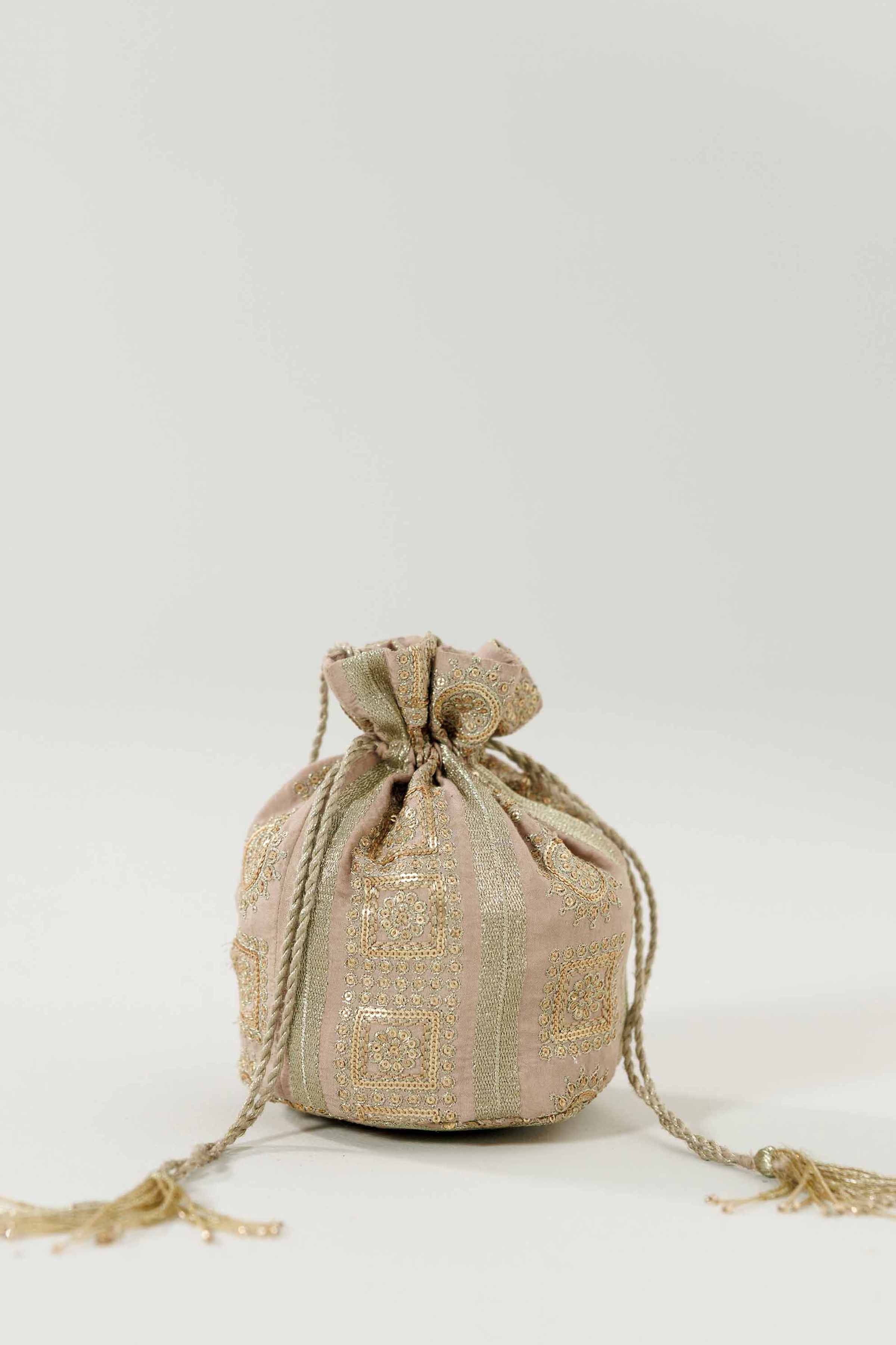 NishatUK - Beige Embroidered Silk ready to wear Pouch