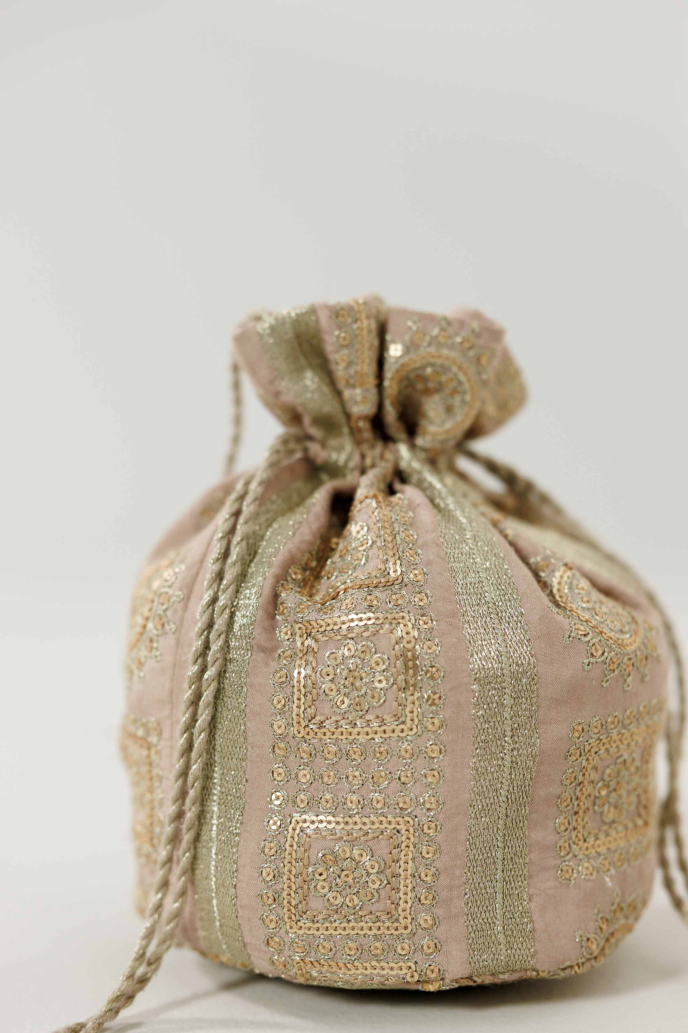 NishatUK - Beige Embroidered Silk ready to wear Pouch
