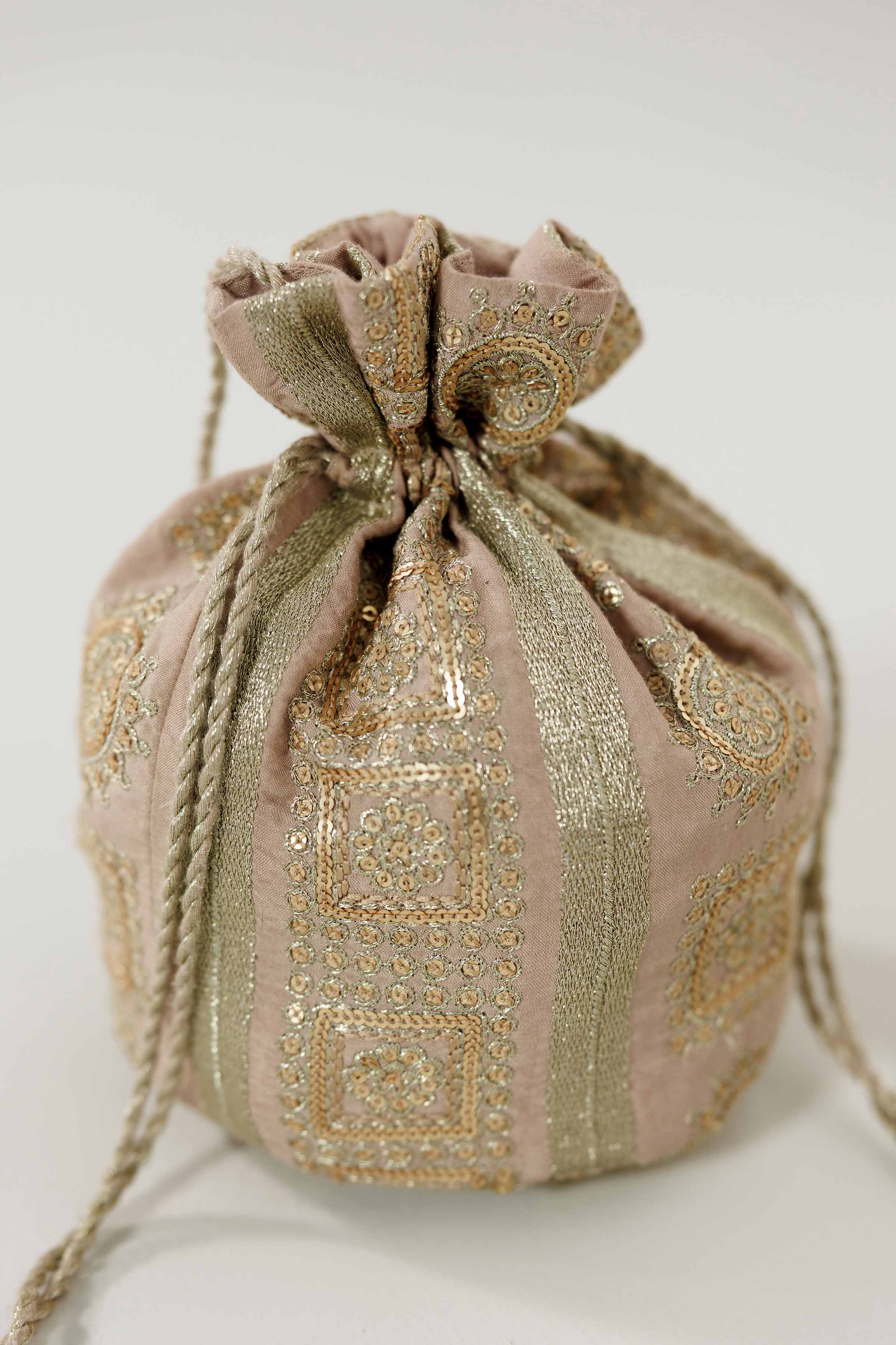 NishatUK - Beige Embroidered Silk ready to wear Pouch