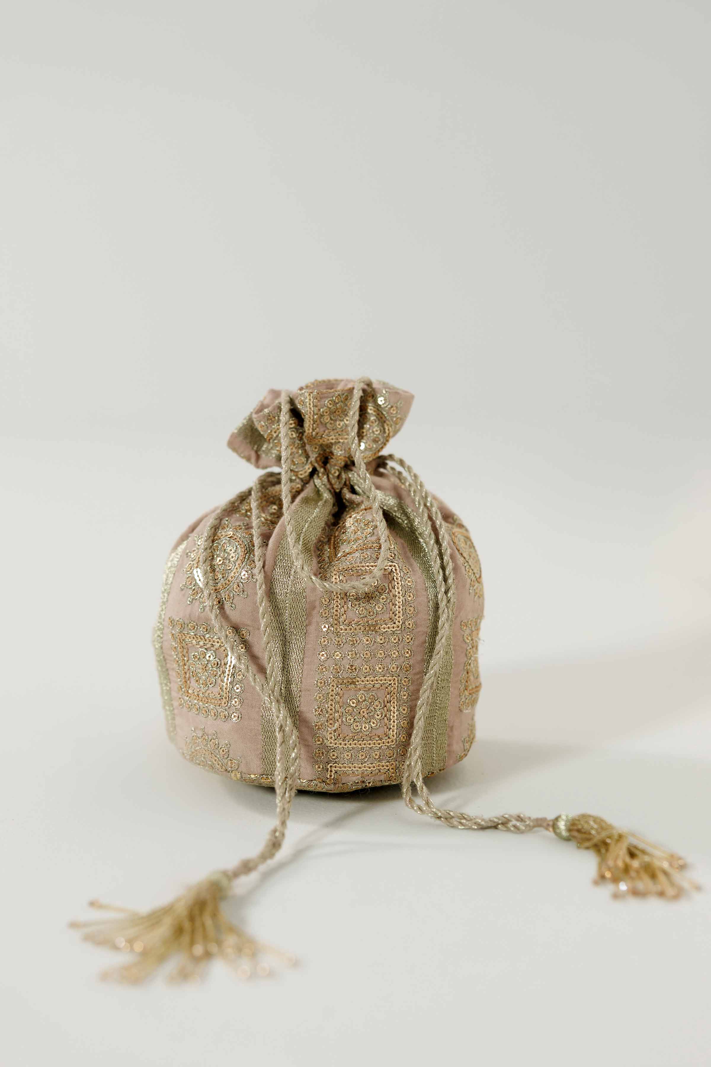 NishatUK - Beige Embroidered Silk ready to wear Pouch