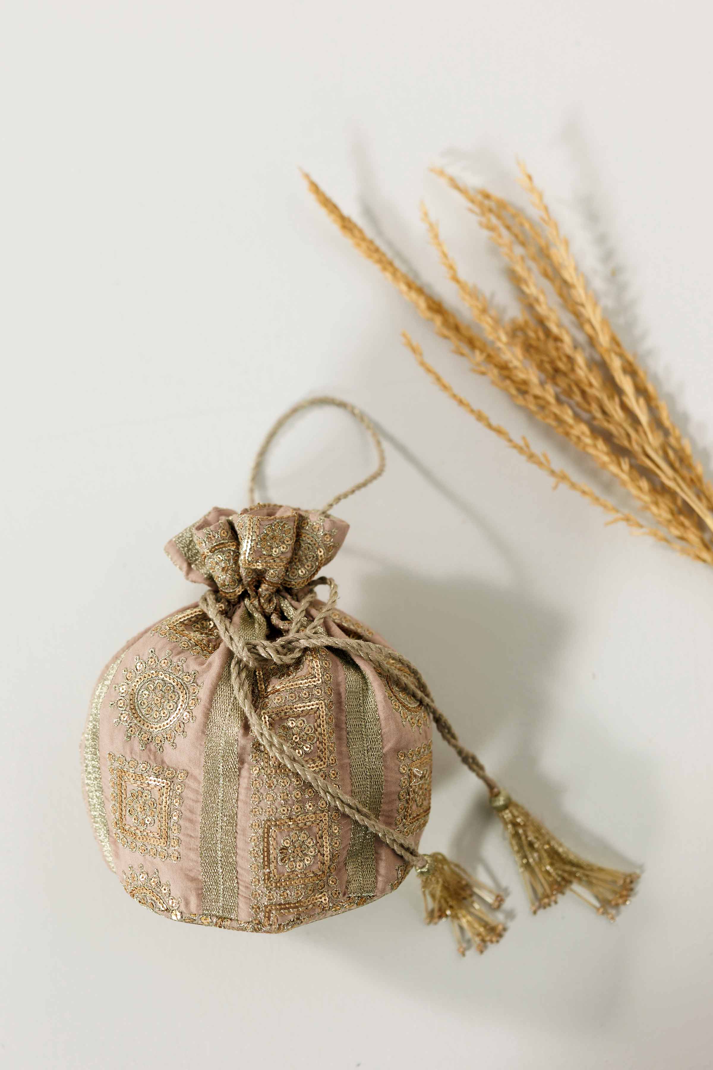 NishatUK - Beige Embroidered Silk ready to wear Pouch