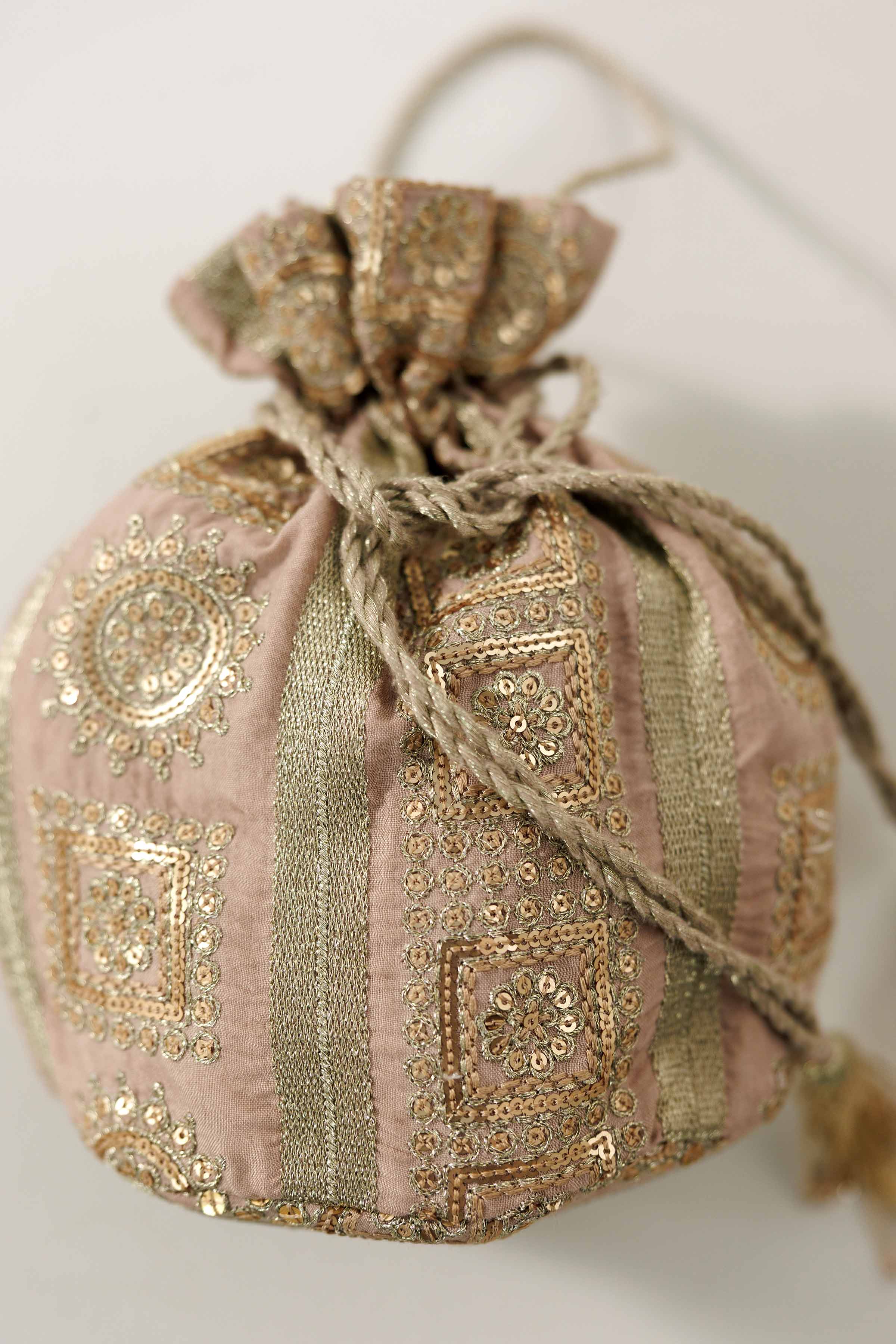 NishatUK - Beige Embroidered Silk ready to wear Pouch