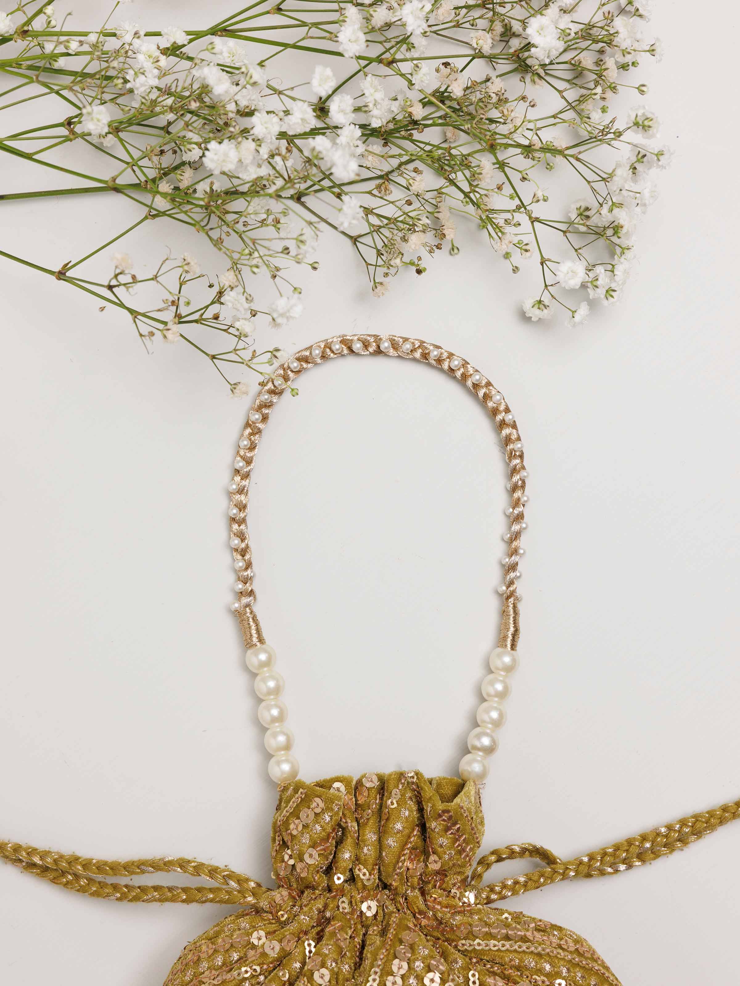 NishatUK - Olive Embroidered Velvet ready to wear Pouch