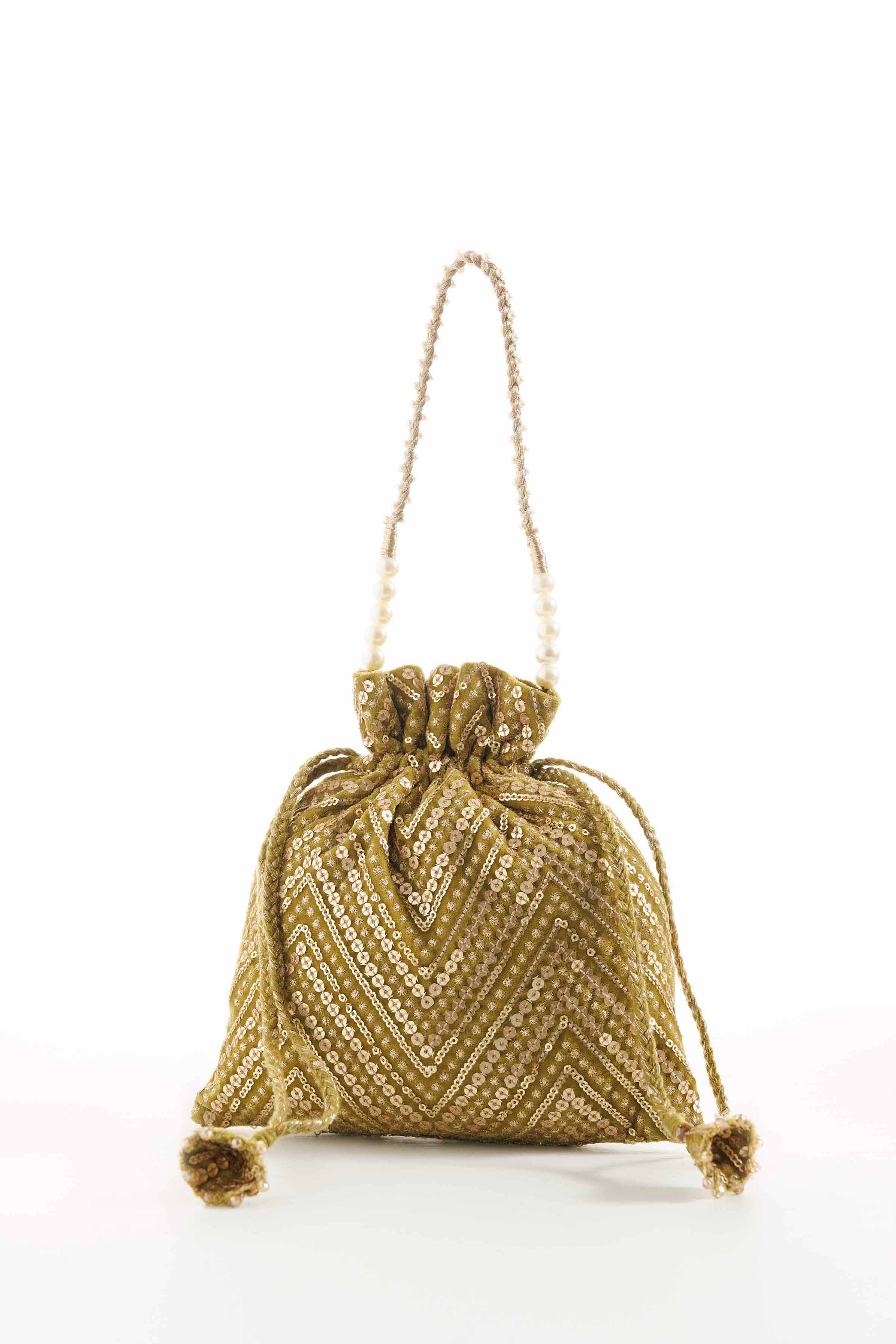 NishatUK - Olive Embroidered Velvet ready to wear Pouch
