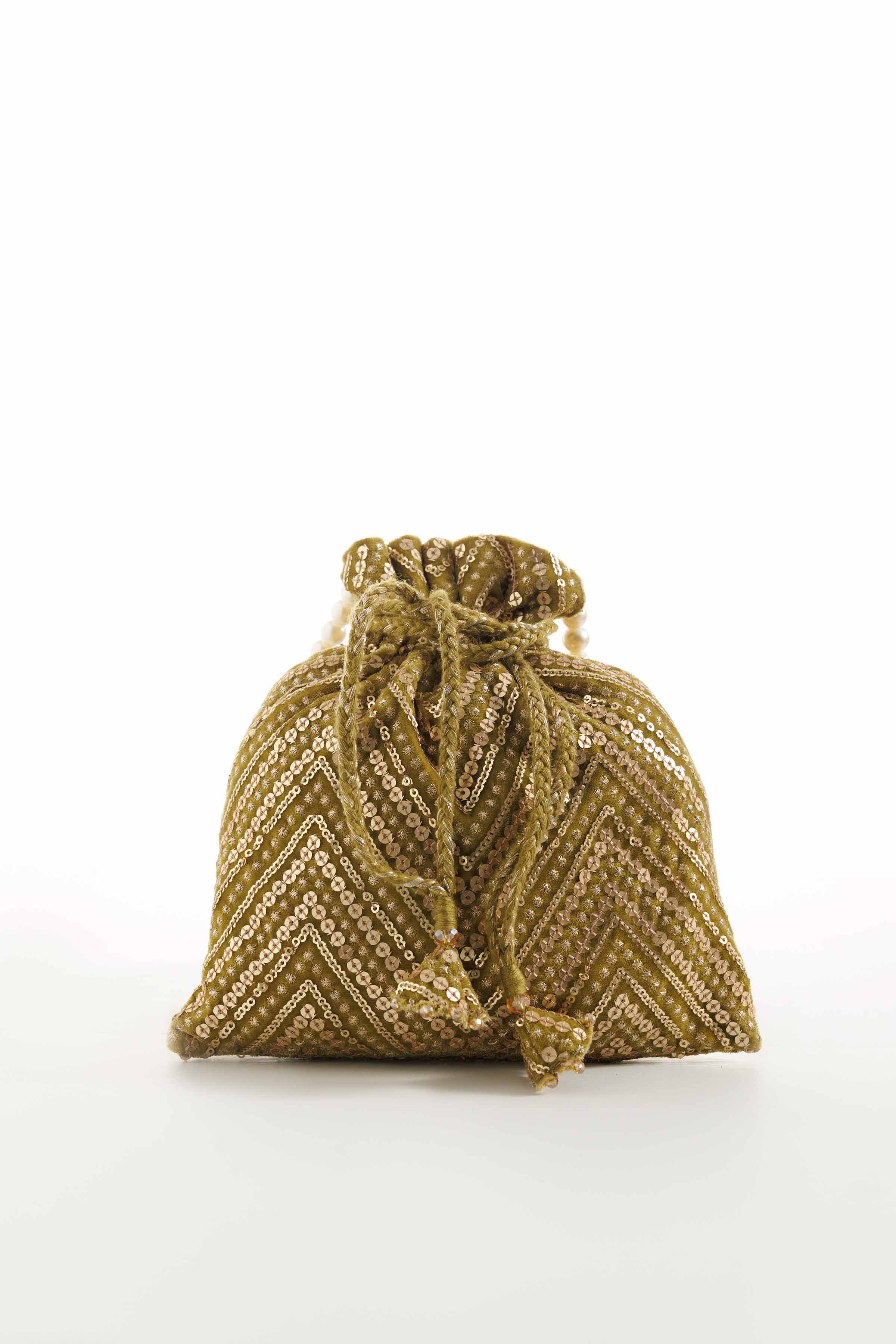 NishatUK - Olive Embroidered Velvet ready to wear Pouch