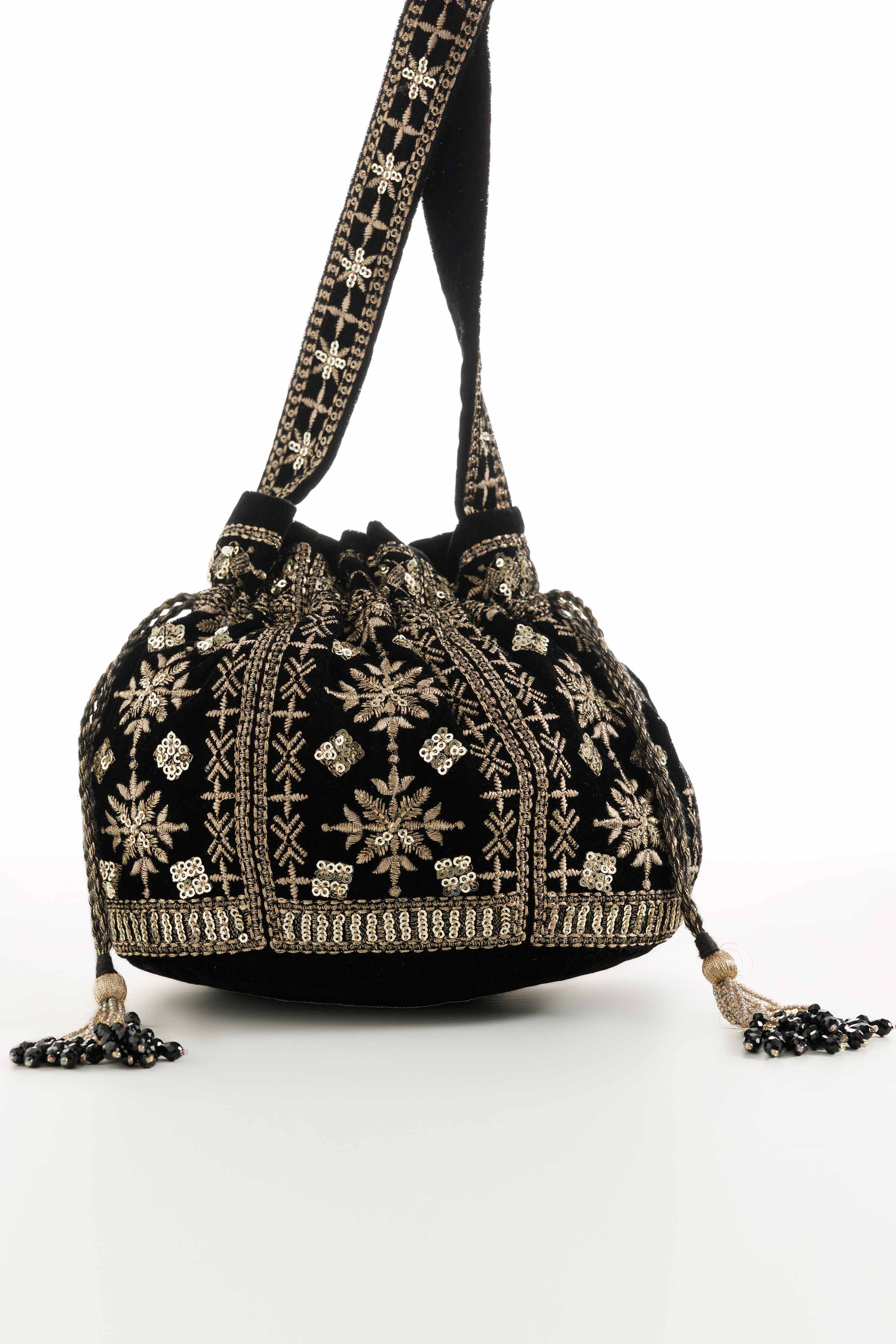 NishatUK - Black Embroidered Velvet ready to wear Pouch