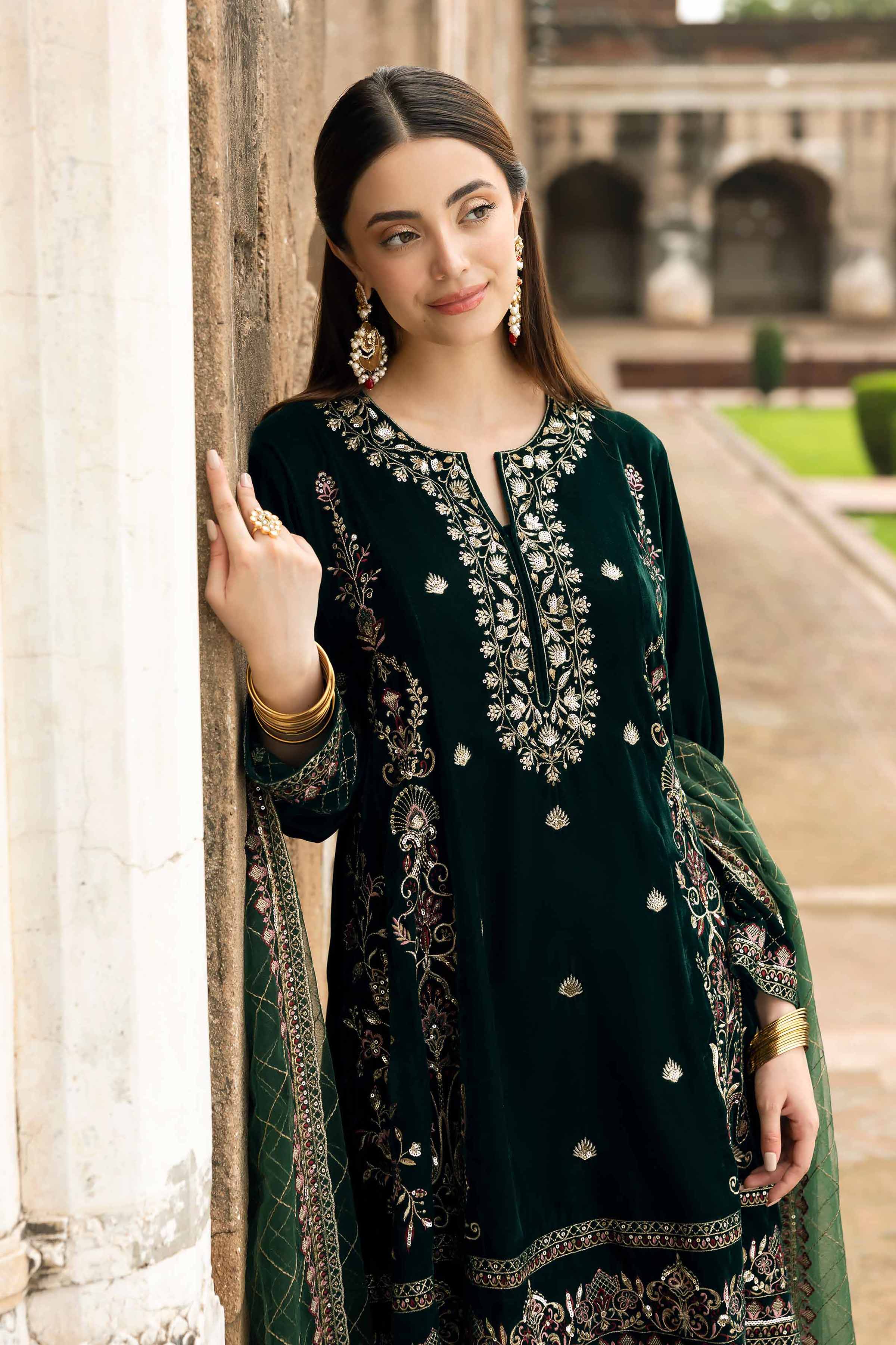 NishatUK - Green Embroidered Velvet 3-piece ready to wear-luxury Suit