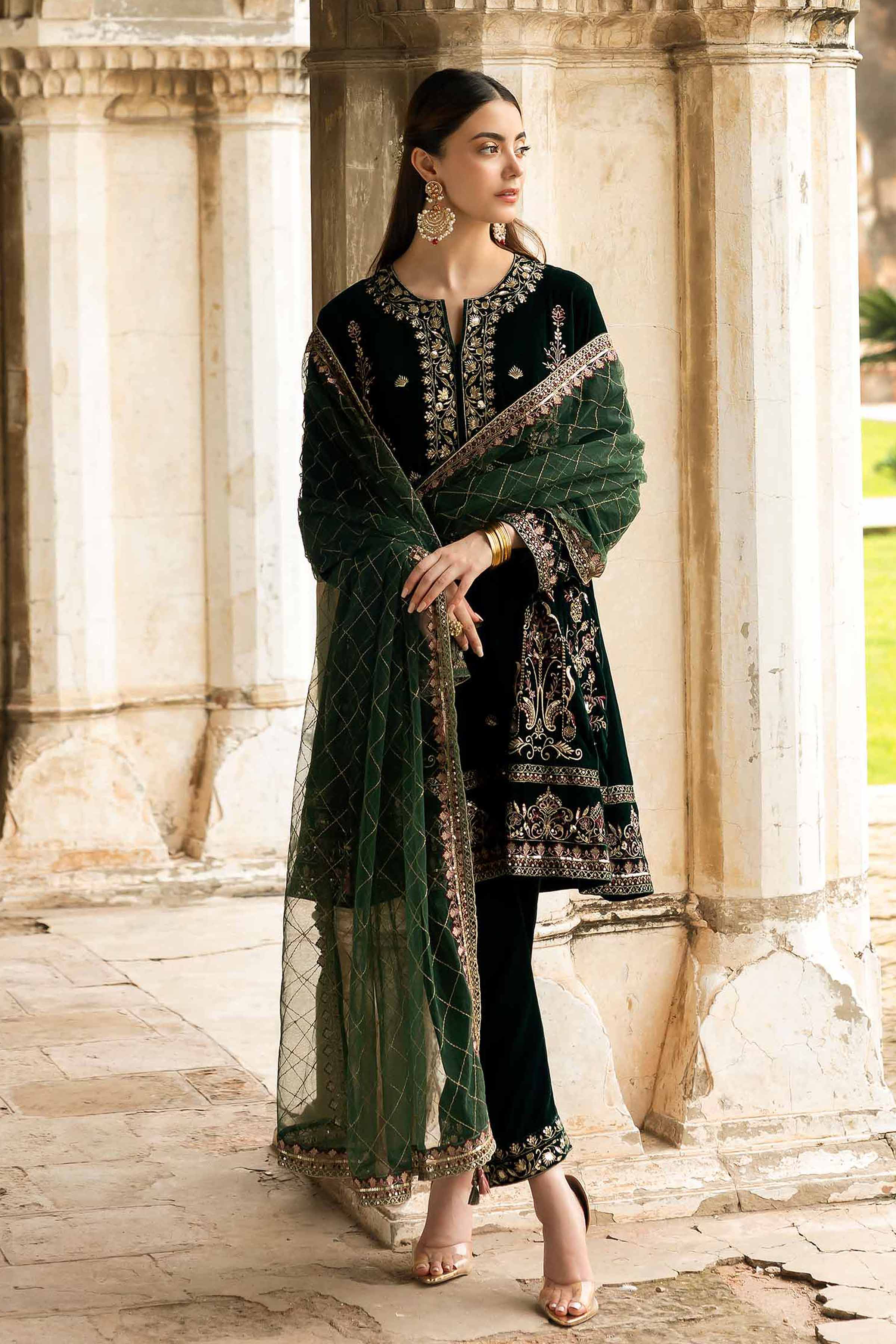 NishatUK - Green Embroidered Velvet 3-piece ready to wear-luxury Suit