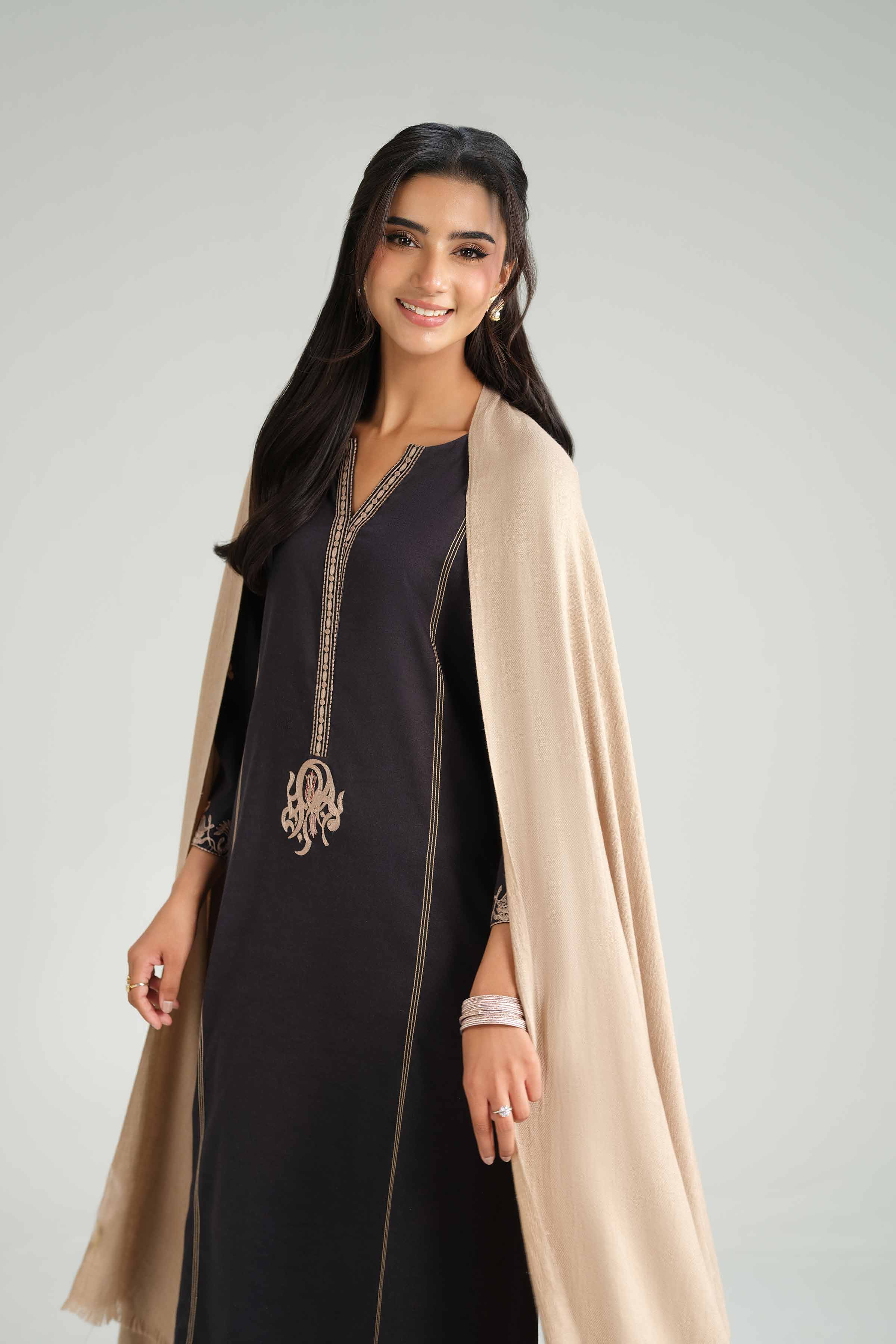 NishatUK - Black Embroidered Karandi 3-piece ready to wear-luxury Suit