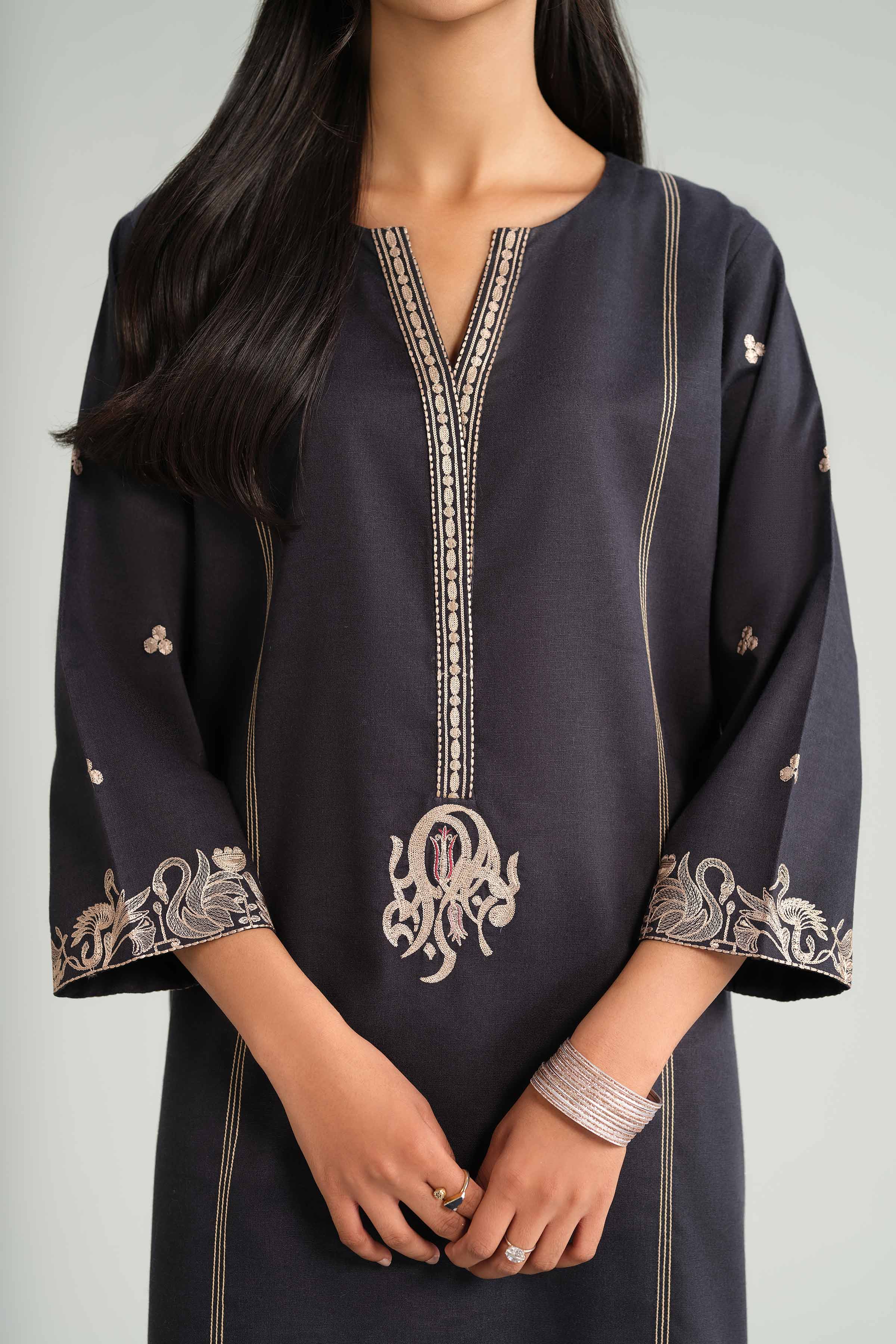 NishatUK - Black Embroidered Karandi 3-piece ready to wear-luxury Suit