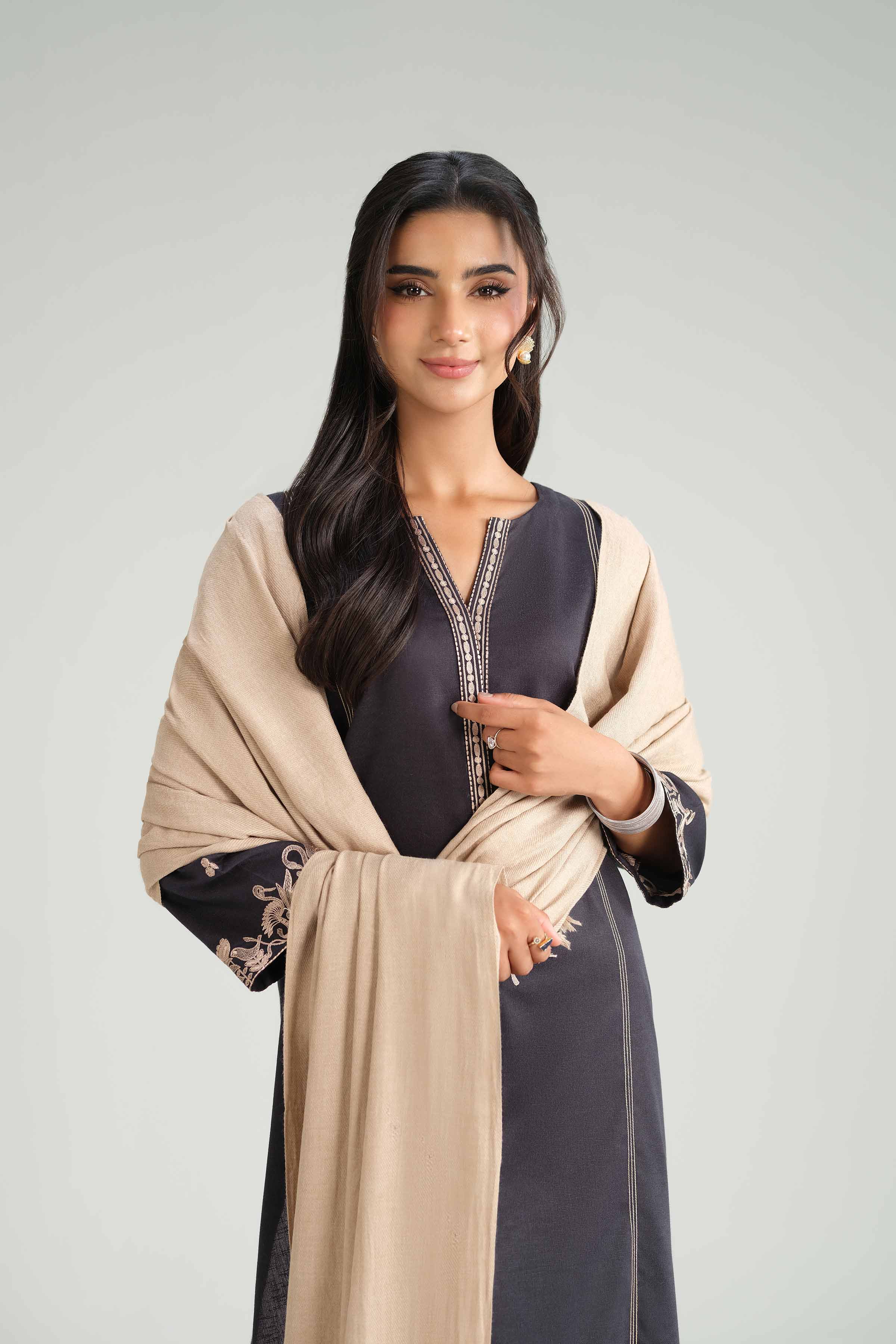 NishatUK - Black Embroidered Karandi 3-piece ready to wear-luxury Suit