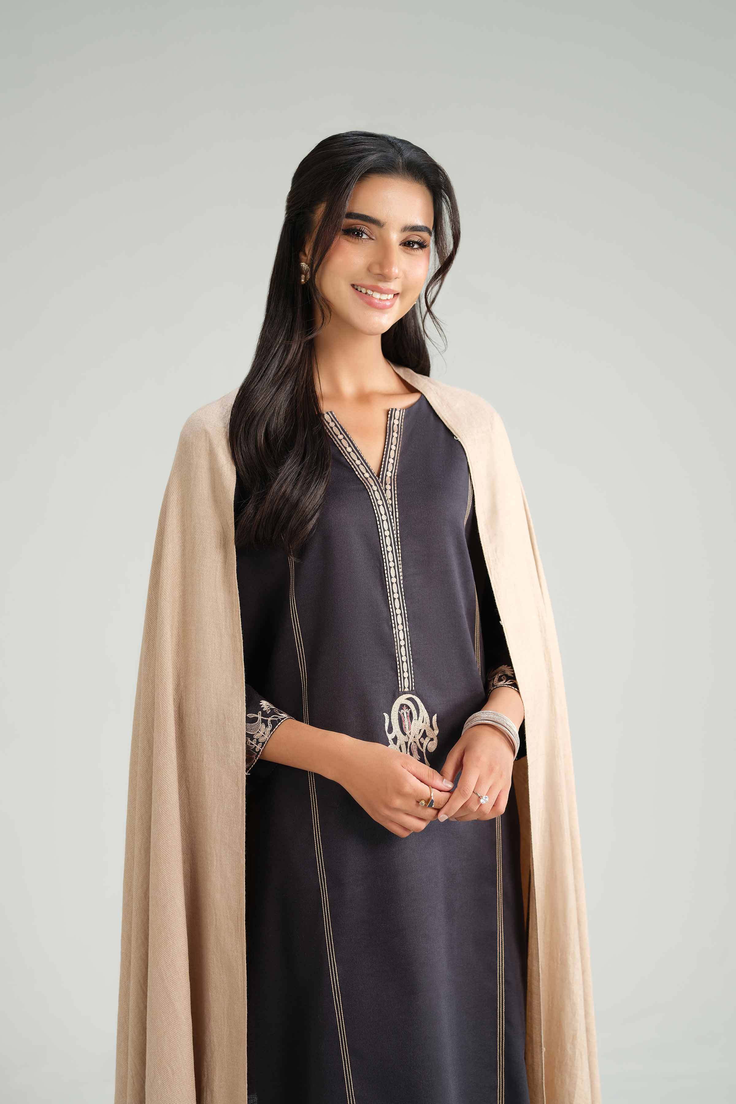 NishatUK - Black Embroidered Karandi 3-piece ready to wear-luxury Suit