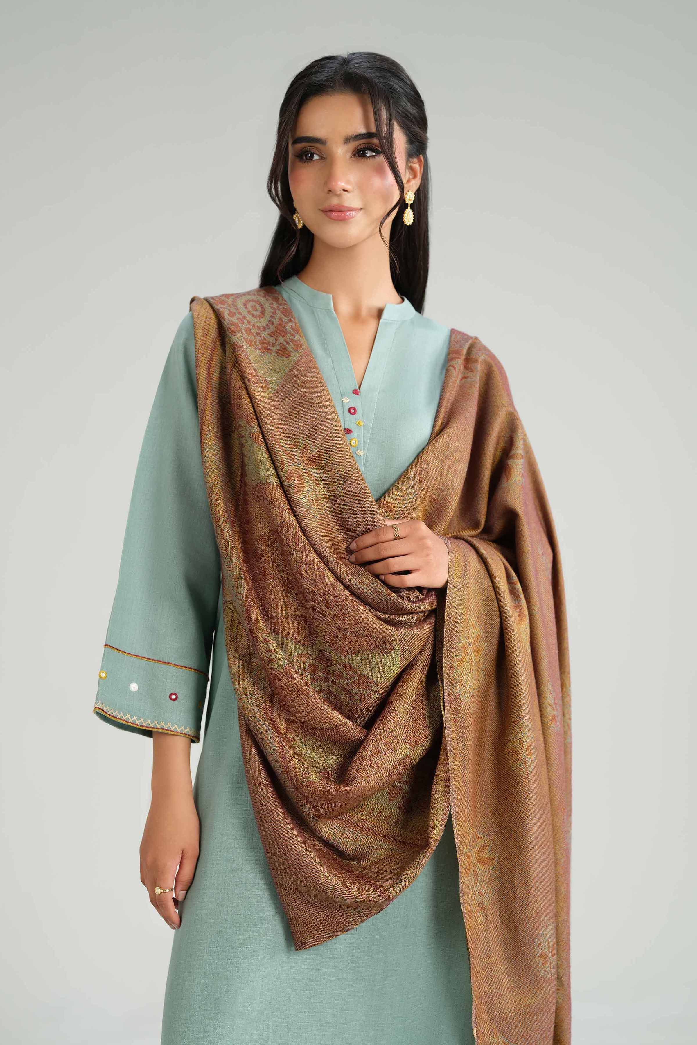 NishatUK - Blue Embroidered Karandi 3-piece ready to wear suit