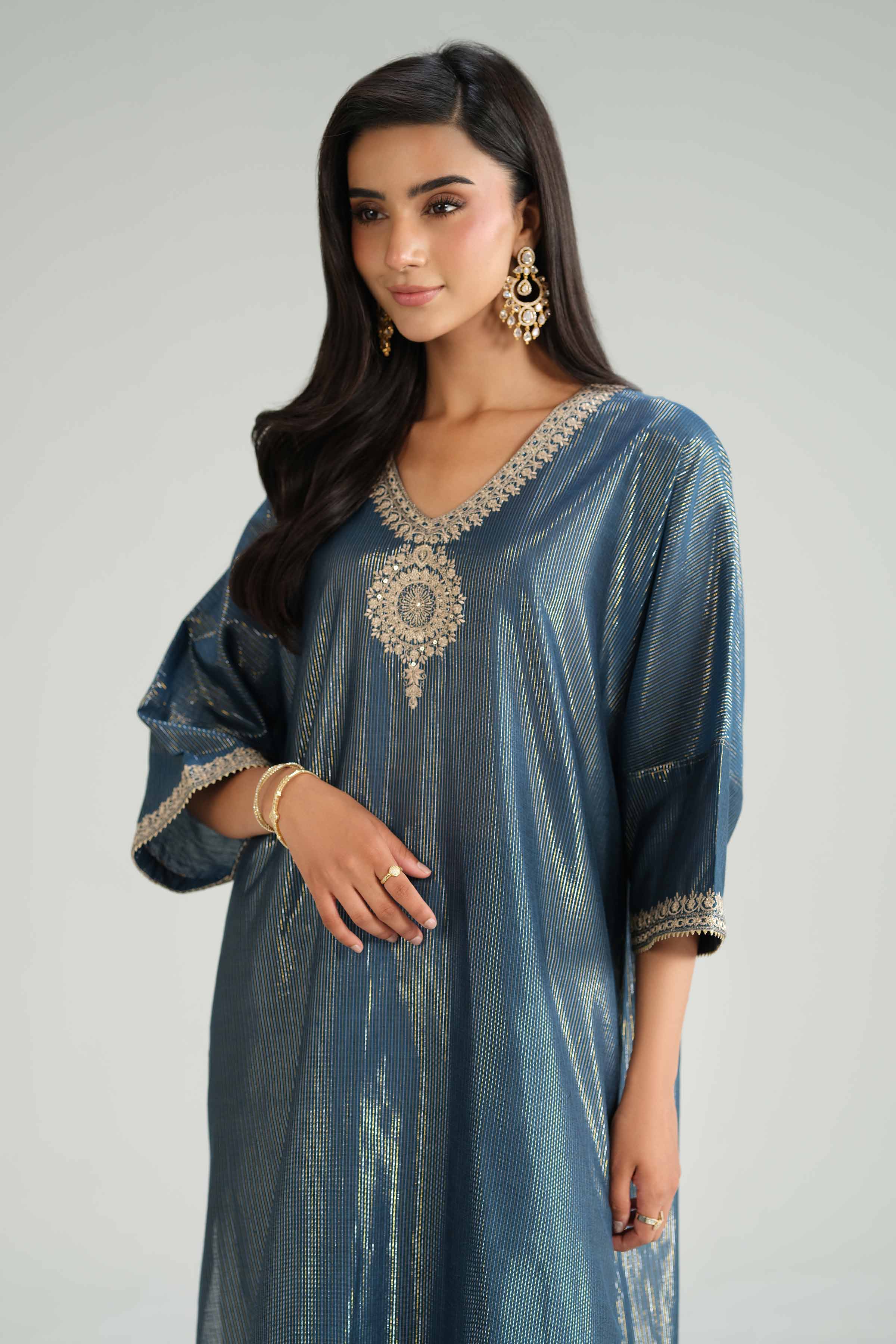 NishatUK - Blue Embroidered Yarn Dyed 2-piece ready to wear-luxury Dress