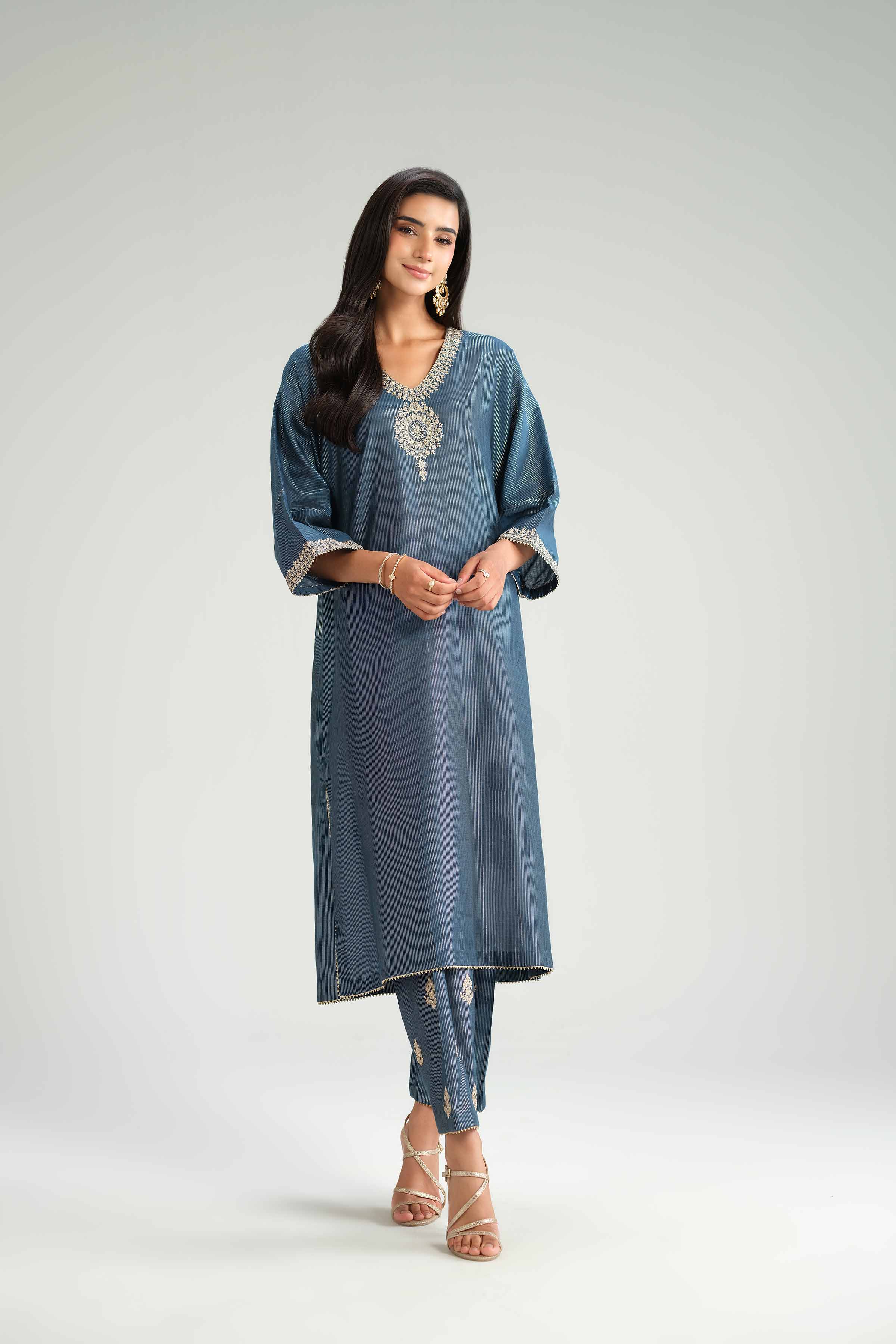 NishatUK - Blue Embroidered Yarn Dyed 2-piece ready to wear-luxury Dress