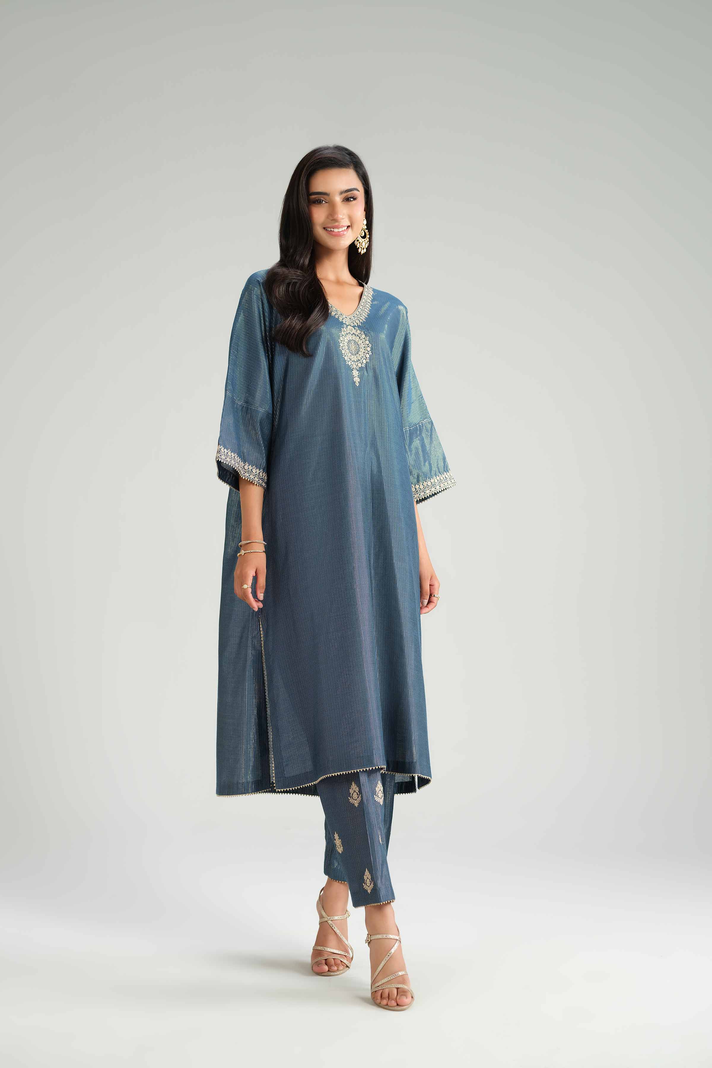 NishatUK - Blue Embroidered Yarn Dyed 2-piece ready to wear-luxury Dress