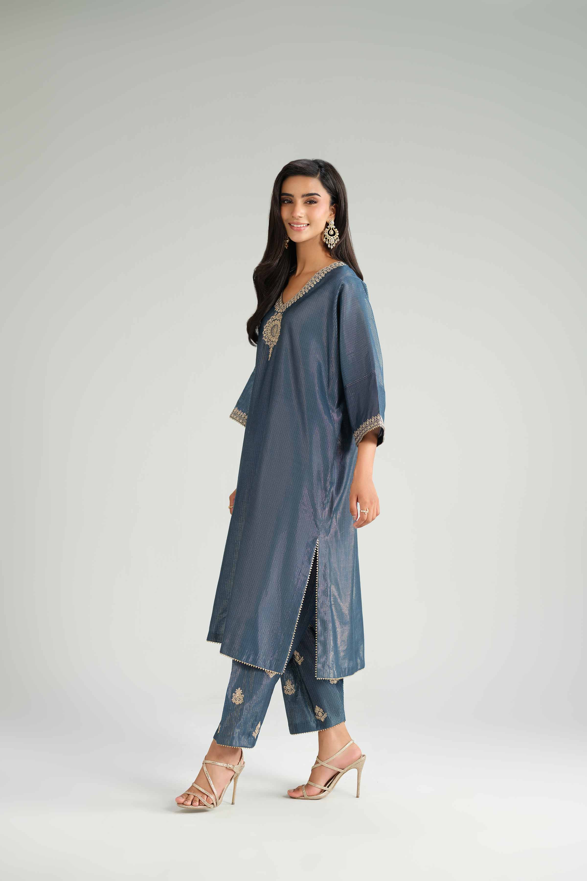 NishatUK - Blue Embroidered Yarn Dyed 2-piece ready to wear-luxury Dress