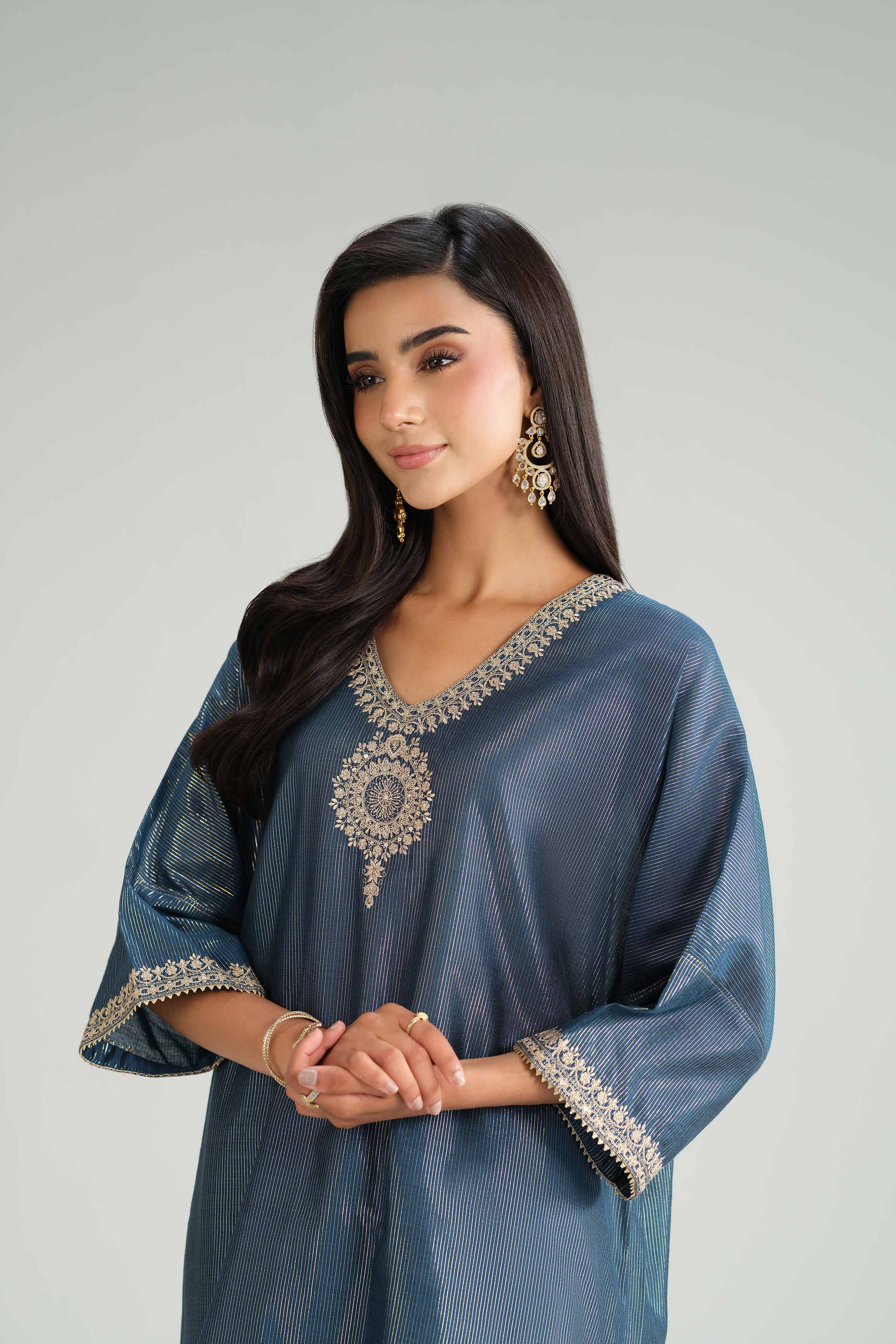 NishatUK - Blue Embroidered Yarn Dyed 2-piece ready to wear-luxury Dress